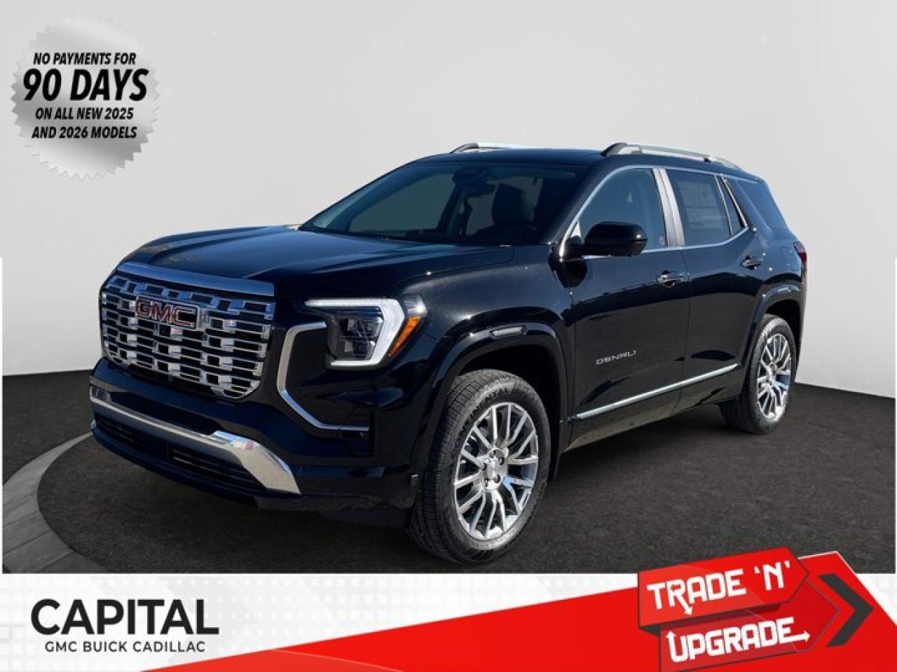 This 2026 GMC Terrain in Ebony Twilight Metallic is equipped with AWD and Turbocharged Gas I4 1.5L/-TBD- engine.From its striking C-shaped LED signature lighting to its stunning floating roof, this GMC Terrain has been refined on every level. With three distinctive options, every trim boasts its own distinctive grille that makes a lasting first impression and sets a bold tone for the rest of the vehicles exterior. Striking LED signature lighting on the taillamps complete Terrains bold design from front to back. Terrains interior seamlessly incorporates exterior design cues to create a cohesive look. Youll find a combination of bold styling, first-class comfort and plenty of space proving its as much about refinement as it is utility. Terrains interior features a standard leather wrapped steering wheel, real aluminum trim and soft-touch materials to enhance your driving experience and maximize comfort for both you and your passengers. A front-to-back flat load floor includes new fold-flat front-passenger and second-row seats so you can quickly go from accommodating people to utilizing every inch of cargo space. The GMC Terrain small SUV is engineered to meet the challenges drivers face every day  from various road surfaces to unexpected conditions. Advanced technology such as the Traction Select system allows you to switch between drive modes to make real-time adjustments based on those ever-changing driving situations. Terrain offers an available suite of intuitive driver-assist and safety technologies  so you can move with confidence in any direction.Key features of the Terrain Denali include: 252 hp 2.0L Turbocharged gas engine, LED Headlamps, Hands-free power Programmable Liftgate, Lane Change Alert with Side Blind Zone Alert, Available HD Surround Vision, New available Adaptive Cruise Control - Camera, New Available Front Pedestrian Braking, and Heated/Ventilated front seats.Check out this vehicles pictures, features, options and specs, and let us know if you have any questions. Helping find the perfect vehicle FOR YOU is our only priority.P.S...Sometimes texting is easier. Text (or call) 306-801-9090 for fast answers at your fingertips!Dealer License #914248Disclaimer: All prices are plus taxes & fees. See dealer for Details. Dealer Permit # 914248 See dealer for Details.