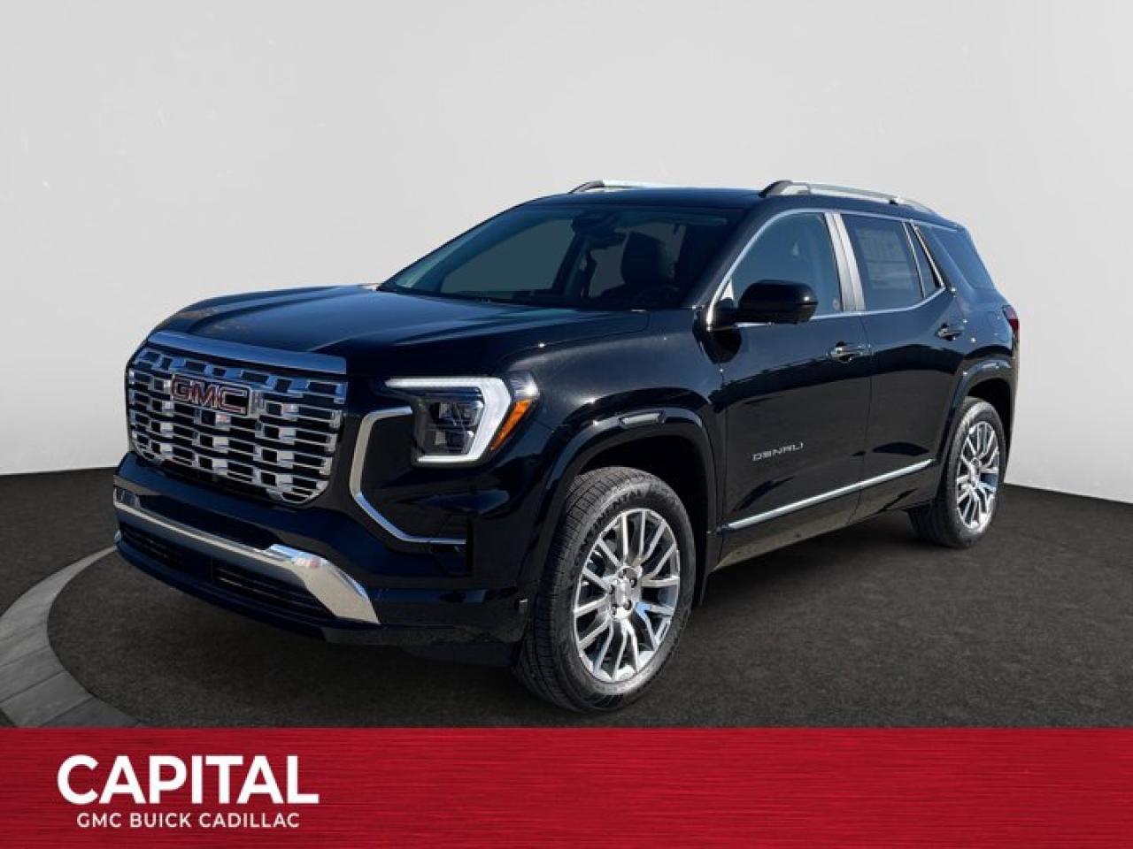 This 2026 GMC Terrain in Ebony Twilight Metallic is equipped with AWD and Turbocharged Gas I4 1.5L/-TBD- engine.From its striking C-shaped LED signature lighting to its stunning floating roof, this GMC Terrain has been refined on every level. With three distinctive options, every trim boasts its own distinctive grille that makes a lasting first impression and sets a bold tone for the rest of the vehicles exterior. Striking LED signature lighting on the taillamps complete Terrains bold design from front to back. Terrains interior seamlessly incorporates exterior design cues to create a cohesive look. Youll find a combination of bold styling, first-class comfort and plenty of space proving its as much about refinement as it is utility. Terrains interior features a standard leather wrapped steering wheel, real aluminum trim and soft-touch materials to enhance your driving experience and maximize comfort for both you and your passengers. A front-to-back flat load floor includes new fold-flat front-passenger and second-row seats so you can quickly go from accommodating people to utilizing every inch of cargo space. The GMC Terrain small SUV is engineered to meet the challenges drivers face every day  from various road surfaces to unexpected conditions. Advanced technology such as the Traction Select system allows you to switch between drive modes to make real-time adjustments based on those ever-changing driving situations. Terrain offers an available suite of intuitive driver-assist and safety technologies  so you can move with confidence in any direction.Key features of the Terrain Denali include: 252 hp 2.0L Turbocharged gas engine, LED Headlamps, Hands-free power Programmable Liftgate, Lane Change Alert with Side Blind Zone Alert, Available HD Surround Vision, New available Adaptive Cruise Control - Camera, New Available Front Pedestrian Braking, and Heated/Ventilated front seats.Check out this vehicles pictures, features, options and specs, and let us know if you have any questions. Helping find the perfect vehicle FOR YOU is our only priority.P.S...Sometimes texting is easier. Text (or call) 306-801-9090 for fast answers at your fingertips!Dealer License #914248Disclaimer: All prices are plus taxes & fees. See dealer for Details. Dealer Permit # 914248 See dealer for Details.