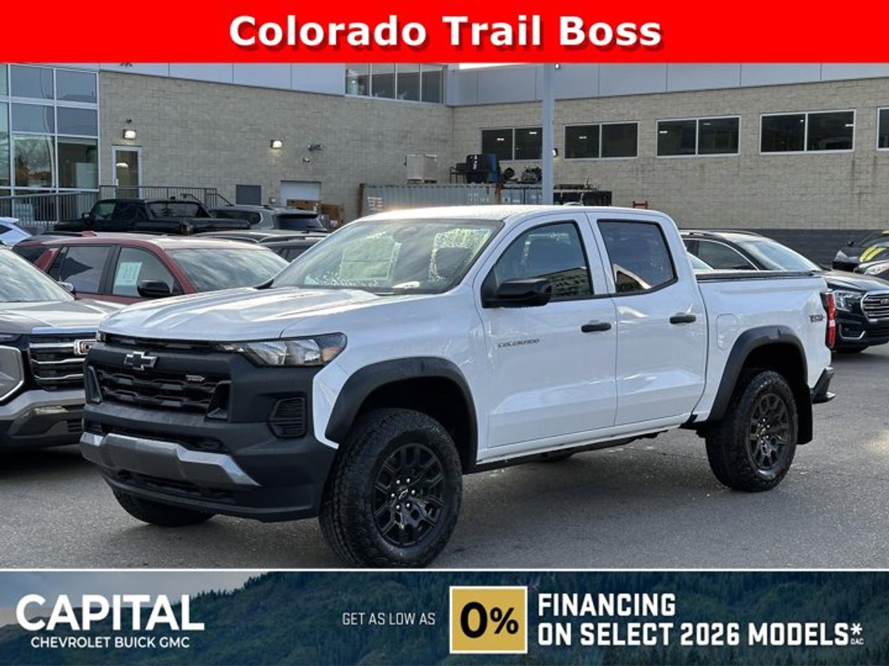This Chevrolet Colorado delivers a Turbocharged Gas I4 2.7L/ engine powering this Automatic transmission. TRANSMISSION, 8-SPEED AUTOMATIC (STD), TRAIL BOSS PREFERRED EQUIPMENT GROUP includes standard equipment, TIRES, 265/65R18 ALL-TERRAIN, BLACKWALL, 32 OD (STD).* This Chevrolet Colorado Features the Following Options *REAR AXLE, 3.42 RATIO, LPO, PREMIER SOFT ROLL-UP TRUCK BED COVER BY REALTRUCK ADVANTAGE (dealer-installed), LPO, FLEXIBLE OFF-ROAD SPLASH GUARDS (dealer-installed), LPO, ALL-WEATHER FLOOR LINER, 1ST AND 2ND ROWS includes Chevrolet logo, (dealer-installed), ENGINE, TURBOMAX (310 hp [231 kW] @ 5600 rpm, 430 lb-ft of torque [583 Nm] @ 3000 rpm) (STD), ENGINE BLOCK HEATER, 3 YEARS SIRIUSXM, Wireless Phone Projection, for Apple CarPlay and Android Auto, Windshield, solar absorbing, Windows, power with driver express up/down.* Visit Us Today *Stop by Capital Chevrolet Buick GMC Inc. located at 13103 Lake Fraser Drive SE, Calgary, AB T2J 3H5 for a quick visit and a great vehicle!