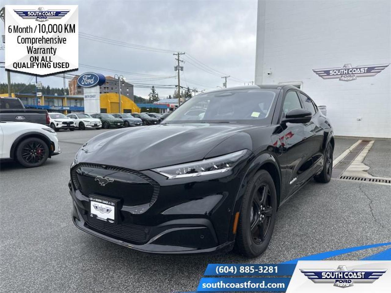 <b>Low Mileage, Sunroof,  Heated Seats,  Heated Steering Wheel,  Electric Vehicle,  Fast Charging!</b><br> <br> <p style=color:Blue;><b>Upgrade your ride at South Coast Ford with peace of mind! Our used vehicles come with a minimum of 10,000 km and 6 months of Comprehensive Vehicle Warranty. Drive with confidence knowing your investment is protected.</b></p><br> <br> Compare at $47990 - Our Price is just $46404! <br> <br>The future is electrifying, and this Mustang Mach-E is leading the charge. This 2023 Ford Mustang Mach-E is for sale today in Sechelt. <br> <br>The iconic Mustang name is taking a step into the future with this new Mustang Mach-E. With a design inspired by classic lines and aggressive stance of the legendary pony car, this Mustang Mach-E turns heads while lowering your gas bill. On top of the incredible design, this Mustang offers true performance, practical cargo space, and cutting edge technology to keep you comfortable and connected. This low mileage SUV has just 2,134 km. Its Shadow Black in colour. It has an Automatic transmission and is powered by a DUAL EMOTOR (FRONT/REAR) (99U) engine. <br> <br> Our Mustang Mach-Es trim level is California Route 1. This stylish Mach-E California Route 1 features a fixed dual-panel glass sunroof and upgraded aluminum wheels, along with a fast charging system, LED lights with automatic high beams, heated ActiveX bucket seats with driver seat power adjustment and lumbar support, a heated steering wheel, dual-zone climate control, FordPass Connect mobile hotspot internet access, and an expansive 15.5-inch infotainment screen powered by SYNC 4, bundled with wireless Apple CarPlay and Android Auto, inbuilt navigation, and SiriusXM satellite radio. Road safety is taken care of by a host of features including adaptive cruise control, Ford Co-Pilot360 with blind spot monitoring and pre-collision alert with automatic emergency braking, lane keeping assist, lane departure warning, front and rear parking sensors, driver monitoring alert, evasive steering assist, an aerial view camera system, and Fords Mykey system. Additional features include 60/40 folding rear seats, proximity key with push button start, and so much more. This vehicle has been upgraded with the following features: Sunroof, Heated Seats, Heated Steering Wheel, Electric Vehicle, Fast Charging, Navigation, Apple CarPlay.<br> To view the original window sticker for this vehicle view this <a href=http://www.windowsticker.forddirect.com/windowsticker.pdf?vin=3FMTK2SU5PMA80563 target=_blank>http://www.windowsticker.forddirect.com/windowsticker.pdf?vin=3FMTK2SU5PMA80563</a>. <br/><br> <br>To apply right now for financing use this link: <a href=https://www.southcoastford.com/financing/ target=_blank>https://www.southcoastford.com/financing/</a><br><br> <br/><br> Buy this vehicle now for the lowest bi-weekly payment of <b>$378.84</b> with $0 down for 84 months @ 7.99% APR O.A.C. (All rates are OAC. Check with our team for rate specials on new and used vehicles. Banks will have financed minimum amounts for certain rates.     / Total Obligation of $63298  ).  See dealer for details. <br> <br>Call South Coast Ford Sales or come visit us in person. Were convenient to Sechelt, BC and located at 5606 Wharf Avenue. and look forward to helping you with your automotive needs.<br><br> Come by and check out our fleet of 20+ used cars and trucks and 90+ new cars and trucks for sale in Sechelt.  o~o