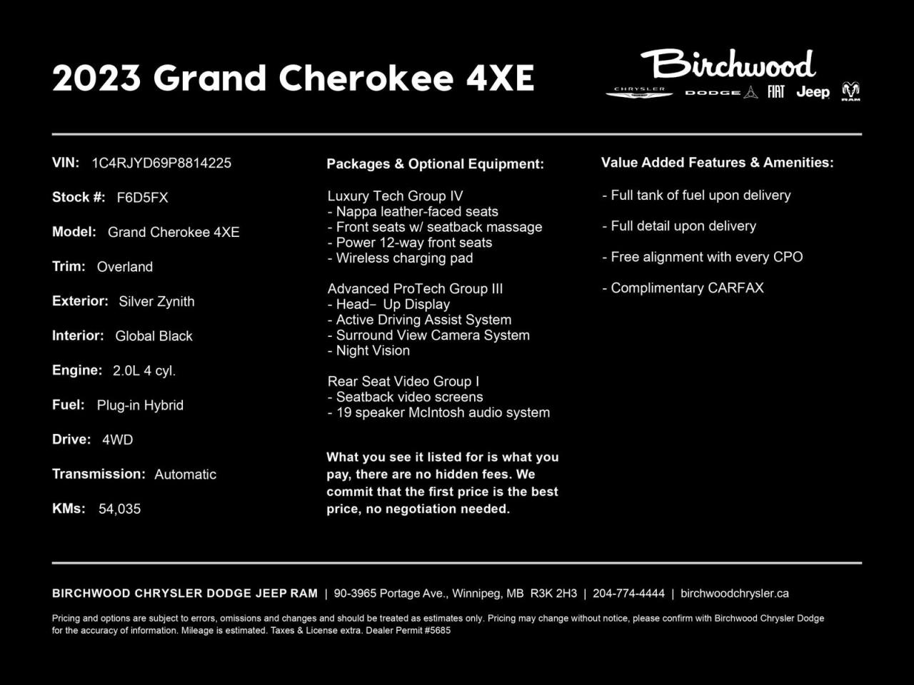 Used 2023 Jeep Grand Cherokee 4xe Overland | No Accidents | Nappa Leather | Rear Seat Video | for sale in Winnipeg, MB