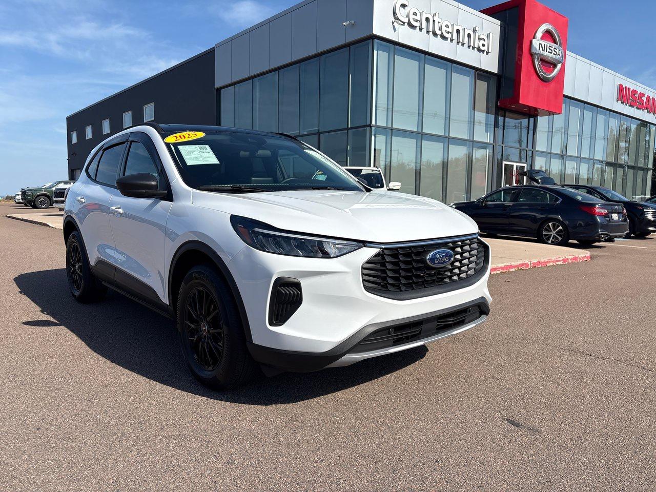 <span style=font-weight: 400;>This 2025 Ford Escape Active is optioned up with $2,500 in extras &ndash; including a panoramic sunroof and a power liftgate &ndash; for a new price above $40,000.</span>




<span style=font-weight: 400;>Standard equipment on this extremely low-mileage 2025 Ford Escape Active includes wireless Apple CarPlay/Android Auto on an 8-inch centre screen, dual-zone automatic climate control, heated seats and a heated steering wheel, lane keeping assist, and auto high beams.&nbsp;</span>




<span style=font-weight: 400;>As one of Canadas most successful SUV nameplates of all time, the fourth-generation Ford Escape builds on traditional Escape characteristics: great ride and handling, terrific balance of power and fuel efficiency, and a comfortable cabin.</span>




<span style=font-weight: 400;>Thank you for your interest in this vehicle. Its located at Centennial Nissan, 264 Pope Road, Summerside, PEI. We look forward to hearing from you; call us toll-free at 1-902-436-9159.</span>