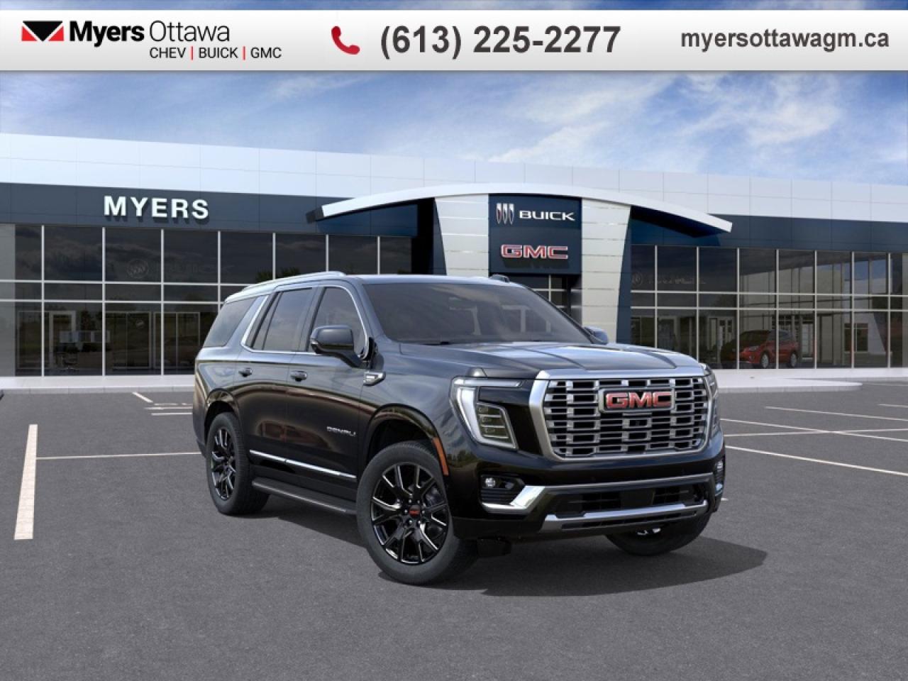 <br> <br>UPGRADES INC: ADVANCED TECH PACKAGE, PANO SUNROOF, 3.0 DURAMAX ENGINE, 22 CARBON FLASH ALLOYS, ILLUNIATED EMBLEMS<br><br>Advanced Technology Package Highlights:<br>Super Cruise: Hands-free driver assistance technology, including a 3-year subscription.<br>15 Diagonal Head-Up Display: Projects key information onto the windshield.<br>Enhanced Automatic Parking Assist: Helps with parallel and perpendicular parking.<br>Rear Camera Mirror: A camera-based rearview mirror with washer.<br>Rear Camera Mirror Washer: Cleans the camera lens for clear viewing. <br> <br>This GMC Yukon is a traditional full-size SUV thats thoroughly modern. With its truck-based body-on-frame platform, its every bit as tough and capable as a full size pickup truck. The handsome exterior and well-appointed interior are what make this SUV a desirable family hauler. This GMC Yukon sits above the competition in tech, features and aesthetics while staying capable and comfortable enough to take the whole family and a camper along for the adventure.<br> <br>This Onyx Black SUV has an Automatic transmission and is powered by a 305HP 3.0L Straight 6 Cylinder Engine. <br> <br> Our Yukons trim level is Denali. This trim combines refinement, technology, and capability in a well-balanced package. A premium cabin offers perforated leather-appointed seating with heating and ventilation for the first two rows, a power-sliding center console, tri-zone climate control, wireless charging, and a 16.8-inch infotainment system with Google built-in, Bose 10-speaker surround audio, and 5G Wi-Fi hotspot support. Exterior highlights include polished 20-inch aluminum wheels, LED lighting with animated signatures, and a hands-free power liftgate, while safety is enhanced with Enhanced Automatic Emergency Braking, HD Surround Vision, Blind Zone Steering Assist, and Reverse Automatic Braking for confidence on every drive. This vehicle has been upgraded with the following features: Leather Seats, Sunroof, Advanced Technology Package, 22 inch Aluminum Wheels, Denali Preferred Equipment Group.<br><br> <br>To apply right now for financing use this link: <a href=https://creditonline.dealertrack.ca/Web/Default.aspx?Token=b35bf617-8dfe-4a3a-b6ae-b4e858efb71d&Lang=en target=_blank>https://creditonline.dealertrack.ca/Web/Default.aspx?Token=b35bf617-8dfe-4a3a-b6ae-b4e858efb71d&Lang=en</a><br><br> <br/>    4.79% financing for 84 months. <br> Buy this vehicle now for the lowest bi-weekly payment of <b>$916.93</b> with $0 down for 84 months @ 4.79% APR O.A.C. ( taxes included, **Rebates may not be applicable on all purchase types [cash, lease, or finance]. Eligibility and conditions may vary. Please see dealer for full details and confirmation of eligibility.    / Federal Luxury Tax of $4229.00 included.).  Incentives expire 2026-02-02.  See dealer for details. <br> <br><br> Come by and check out our fleet of 50+ used cars and trucks and 200+ new cars and trucks for sale in Ottawa.  o~o