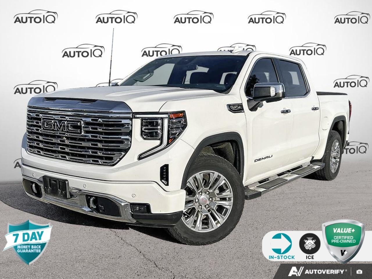 Recent Arrival!<br><br><br>| One Owner, | No Accidents, | Apple CarPlay/Android Auto, 10-Speed Automatic, 4WD, Jet Black w/Leather-Appointed Seat Trim, 120-Volt Bed Mounted Power Outlet, 120-Volt Instrument Panel Power Outlet, 170 Amp Alternator, 2 Charge/Data USB Ports Inside Centre Console, 2 Type-C Charge-Only Rear USB Ports, 2 USB Ports, Auto-Locking Rear Differential, Auxiliary External Transmission Oil Cooler, Bed View Camera, Chrome Assist Steps, Chrome Header w/Signature Denali Chrome Grille, Chrome Recovery Hooks, Colour-Keyed Carpeting Floor Covering, Compass, Deep-Tinted Glass, Electric Rear-Window Defogger, Electrical Steering Column Lock, Floor-Mounted Centre Console, Front Rain-Sensing Wipers, GMC Connected Access Capable, HD Surround Vision, Heated 2nd Row Outboard Seats, Heated front seats, Heated Steering Wheel, Heavy-Duty Air Filter, Hill Descent Control, Hitch Guidance, Hitch Guidance w/Hitch View, In-Vehicle Trailering App, Integrated Trailer Brake Controller, Keyless Open & Start, LED Cargo Area Lighting, Memory seat, OnStar & GMC Connected Services Capable, Perimeter Lighting, Power Door Locks, Power Front Passenger Windows w/Express Up/Down, Power Front Windows w/Driver Express Up/Down, Power Rake & Telescoping Steering Column, Power Rear Windows w/Express Down, Power Sliding Rear Window w/Rear Defogger, Preferred Equipment Group 5SA, Premium Bose 7-Speaker Sound System, Push Button Start, Rear Cross Traffic Braking, Rear Pedestrian Alert, Rear Wheelhouse Liners, Remote Vehicle Starter System, SiriusXM w/360L, Spray-On Pickup Bed Liner w/Denali Logo, Steering Wheel Audio Controls, Theft Deterrent System (Unauthorized Entry), Trailer Camera Provisions, Trailer Side Blind Zone Alert, Trailering Package, Ultrasonic Front & Rear Park Assist, Universal Home Remote, Ventilated Driver & Front Passenger Seats, Wheels: 20 x 9 Multi-Dimensional Polished Alum, Wi-Fi Hotspot Capable, Wireless Charging.<br><br>Summit White Denali<br>HEATED AND COOLED SEATS | HEATED STEERING WHEEL | MEMORY SEATS | MULTIPRO TAILGATE 2022 GMC Sierra 1500 Denali HEATED AND COOLED SEATS | HEATED STEERING WHEEL | MEMORY SEATS | MULTIPRO TAILGATE EcoTec3 5.3L V8<br>10-Speed Automatic<br>4WD<p></p>

<h4>VALUE+ CERTIFIED PRE-OWNED VEHICLE</h4>

<p>36-point Provincial Safety Inspection<br />
172-point inspection combined mechanical, aesthetic, functional inspection including a vehicle report card<br />
Warranty: 30 Days or 1500 KMS on mechanical safety-related items and extended plans are available<br />
Complimentary CARFAX Vehicle History Report<br />
2X Provincial safety standard for tire tread depth<br />
2X Provincial safety standard for brake pad thickness<br />
7 Day Money Back Guarantee*<br />
Market Value Report provided<br />
Complimentary 3 months SIRIUS XM satellite radio subscription on equipped vehicles<br />
Complimentary wash and vacuum<br />
Vehicle scanned for open recall notifications from manufacturer</p>

<p>SPECIAL NOTE: This vehicle is reserved for AutoIQs retail customers only. Please, No dealer calls. Errors & omissions excepted.</p>

<p>*As-traded, specialty or high-performance vehicles are excluded from the 7-Day Money Back Guarantee Program (including, but not limited to Ford Shelby, Ford mustang GT, Ford Raptor, Chevrolet Corvette, Camaro 2SS, Camaro ZL1, V-Series Cadillac, Dodge/Jeep SRT, Hyundai N Line, all electric models)</p>