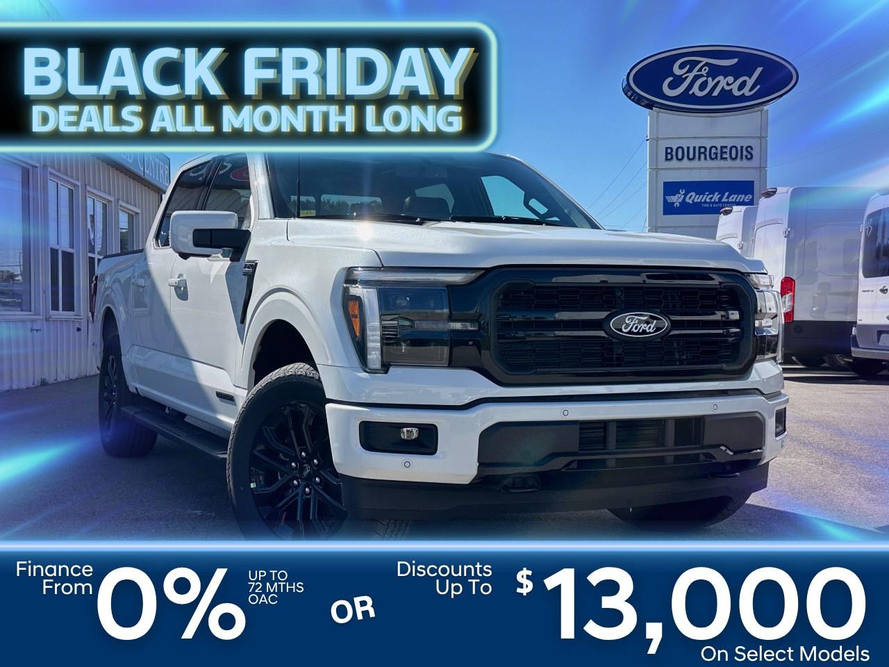 <p>The 2025 Ford F-150 Lariat in pristine white presents a compelling fusion of power and sophistication, offering the confidence of a 4×4 drivetrain. This truck is designed to handle both the urban jungle and rugged off-road trails with equal ease.</p><p>Showcasing an eye-catching exterior, this LARIAT 4WD SuperCrew comes with a 5.5' box that combines capability with style. Step inside to discover a refined cabin, elegantly finished with black interior accented by a leather/chrome gear shifter. The spacious interior offers comfort through features like heated and cooled front seats.</p><p>Technology integration is at its peak with a high-resolution navigation system, bluetooth connection, and smart device integration ensuring you remain connected effortlessly. Safety is a priority with lane assist, backup camera, and adaptive cruise control among the suite of driver assistance features. The added convenience of remote start and a wi-fi hotspot make this Ford F-150 Lariat an excellent choice.</p><p>This truck is tailored for individuals and families in need of a reliable and luxurious vehicle capable of tackling diverse terrains. Contact the dealership today for more information and to arrange a test drive.</p> <p><span style=color:rgb( 58 , 80 , 95 )>The discount shown on vehicle represents the </span><u>Cash Purchase</u><span style=color:rgb( 58 , 80 , 95 )> discount and is inclusive of all non-stackable and stackable cash purchase discounts from Ford of Canada and Bourgeois Motors Ltd. and is offered in lieu of sub-vented lease or finance rates. To get details on current discounts applicable to this and other vehicles in our inventory for Lease and Finance customer, see a member of our team. All offers for lease or finance are On Approved Credit (OAC).While every effort is made to ensure the accuracy of discounts and programs, programs are subject to change without notice </span><span style=color:rgb( 119 , 119 , 119 )>and may not be accurate or completely current. While every reasonable effort is made to ensure the accuracy of this data, we are not responsible for any errors or omissions contained on these pages.</span></p> <p><strong>Why Choose the Bourgeois Auto Group?</strong></p><p>For 80 years, Bourgeois Auto Group has been delivering exceptional automotive experiences. Our factor trained teams work to ensure you receive the shopping experience you deserve; whether you're looking for a new or new-to-you vehicle.</p><p>Shop 24/7 with our online showroom and chat service, ensuring convenience every step of the way. No hidden fees, full disclosure, and every pre-owned vehicle comes with a Carfax® report for peace of mind.</p><p>We offer a wide selection of pre-owned vehicles, all competitively priced using real-time market data. Get the best deal on your purchase and trade-in with our free Live Market Analysis report.</p><p>Looking to sell your car? We buy any make or modelno purchase required. Our simple to use online trade valuation tool will provide you with a clear, transparent selling experience whether you buy our car or not.</p><p>Backed by hundreds dedicated employees across 4 convenient locations, were here to meet all your automotive needs. Visit us in Midland or Parry Sound and explore our inventory or schedule your next service today.</p> <p><strong>Financing Your Next Vehicle with Bourgeois Motors Ford in Midland:</strong></p><p>At Bourgeois Motors Ford, we make financing your next vehicle simple and stress-free! Our team works with trusted lenders to find flexible options tailored to your budget. Drive away with confidenceapply today!</p><p>Take advantage of our online pre-qualification tool, backed by Equifax and TD Bank to find the payment that works for you. Simply <a href=https://www.bourgeoismotors.com/free-credit-check/ rel=nofollow><strong>CLICK HERE</strong></a><strong> </strong>to use our secure online credit tool with no impact to your credit.</p> <p><strong>This Is a Dealer Demonstrator. </strong>Experience exceptional value with Bourgeois Motors Fords executive demos. These are like-new vehicles with low mileage, premium features, and significant savings. Drive away with confidence, backed by the balance of factory warranties and our commitment to quality. Its a great way to own a new Ford.</p>