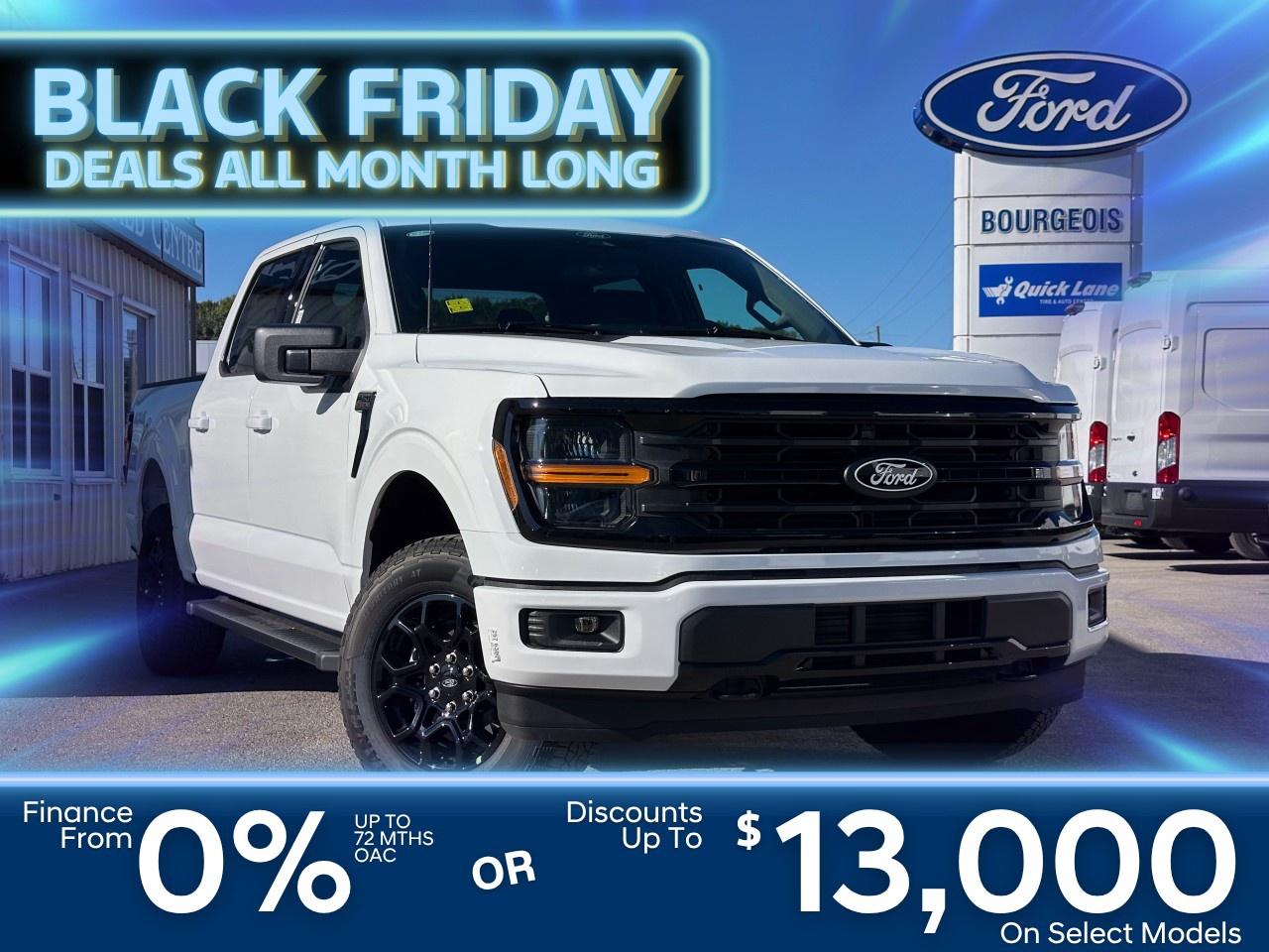 <p>Experience the capabilities of the all-new 2025 Ford F-150 XLT, now available in a striking white hue with a rugged 4×4 drivetrain that promises remarkable handling and control. This automatic transmission truck is built for those who seek both power and comfort, driven by a robust 2.7L 6-cyl engine delivering 325 RPM @ 5000.</p><p>The exterior is complemented by precision craftsmanship while the spacious SuperCrew cabin in elegant black offers versatile seating and ample storage. Thoughtful features like heated mirrors ensure convenience in any weather, making this F-150 as practical as it is eye-catching.</p><p>Stay connected and safe with technology features including Bluetooth connectivity, a Wi-Fi hotspot, and smart device integration. Advanced safety has not been overlooked with lane assist, parking sensors, and brake assistance for optimal driving assurance. Thanks to the intuitive backup camera and keyless entry, enjoy each journey with a new sense of ease and security.</p><p>The 2025 Ford F-150 XLT 4WD SuperCrew is ideal for adventurers and active families looking for a reliable yet stylish vehicle that meets everyday demands with modern amenities. Contact our dealership today to find out more about this impressive truck and to schedule a test drive.</p> <p><span style=color:rgb( 58 , 80 , 95 )>The discount shown on vehicle represents the </span><u>Cash Purchase</u><span style=color:rgb( 58 , 80 , 95 )> discount and is inclusive of all non-stackable and stackable cash purchase discounts from Ford of Canada and Bourgeois Motors Ltd. and is offered in lieu of sub-vented lease or finance rates. To get details on current discounts applicable to this and other vehicles in our inventory for Lease and Finance customer, see a member of our team. All offers for lease or finance are On Approved Credit (OAC).While every effort is made to ensure the accuracy of discounts and programs, programs are subject to change without notice </span><span style=color:rgb( 119 , 119 , 119 )>and may not be accurate or completely current. While every reasonable effort is made to ensure the accuracy of this data, we are not responsible for any errors or omissions contained on these pages.</span></p> <p><strong>Why Choose the Bourgeois Auto Group?</strong></p><p>For 80 years, Bourgeois Auto Group has been delivering exceptional automotive experiences. Our factor trained teams work to ensure you receive the shopping experience you deserve; whether you're looking for a new or new-to-you vehicle.</p><p>Shop 24/7 with our online showroom and chat service, ensuring convenience every step of the way. No hidden fees, full disclosure, and every pre-owned vehicle comes with a Carfax® report for peace of mind.</p><p>We offer a wide selection of pre-owned vehicles, all competitively priced using real-time market data. Get the best deal on your purchase and trade-in with our free Live Market Analysis report.</p><p>Looking to sell your car? We buy any make or modelno purchase required. Our simple to use online trade valuation tool will provide you with a clear, transparent selling experience whether you buy our car or not.</p><p>Backed by hundreds dedicated employees across 4 convenient locations, were here to meet all your automotive needs. Visit us in Midland or Parry Sound and explore our inventory or schedule your next service today.</p> <p><strong>Financing Your Next Vehicle with Bourgeois Motors Ford in Midland:</strong></p><p>At Bourgeois Motors Ford, we make financing your next vehicle simple and stress-free! Our team works with trusted lenders to find flexible options tailored to your budget. Drive away with confidenceapply today!</p><p>Take advantage of our online pre-qualification tool, backed by Equifax and TD Bank to find the payment that works for you. Simply <a href=https://www.bourgeoismotors.com/free-credit-check/ rel=nofollow><strong>CLICK HERE</strong></a><strong> </strong>to use our secure online credit tool with no impact to your credit.</p>