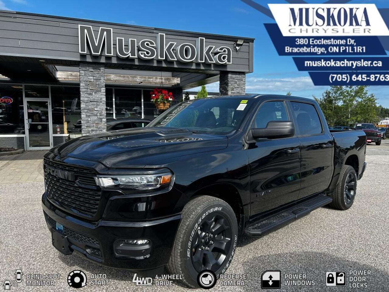 This RAM 1500 EXPRESS, with a 3.0L I-6 twin turbo engine engine, features a 8-speed automatic transmission, and generates 9.9 highway/13.2 city L/100km. Find this vehicle with only 53 kilometers!  RAM 1500 EXPRESS Options: This RAM 1500 EXPRESS offers a multitude of options. Technology options include: Voice Recorder, 2 LCD Monitors In The Front, MP3 Capability, Radio w/Seek-Scan, Clock, Speed Compensated Volume Control, Aux Audio Input Jack, Voice Activation, Radio Data System and External Memory Control, Satellite Radio.  Safety options include Variable Intermittent Wipers, Airbag Occupancy Sensor, Curtain 1st And 2nd Row Airbags, Dual Stage Driver And Passenger Front Airbags, Dual Stage Driver And Passenger Seat-Mounted Side Airbags.  Visit Us: Find this RAM 1500 EXPRESS at Muskoka Chrysler today. We are conveniently located at 380 Ecclestone Dr Bracebridge ON P1L1R1. Muskoka Chrysler has been serving our local community for over 40 years. We take pride in giving back to the community while providing the best customer service. We appreciate each and opportunity we have to serve you, not as a customer but as a friend