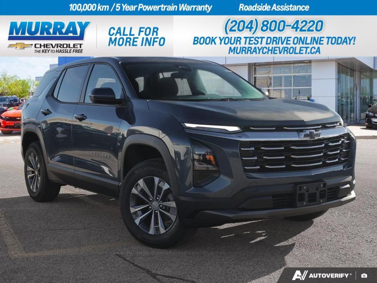 *Turbocharged Gas I4 1.5L Engine* *8-Speed Automatic Transmission* *All Wheel Drive*  Discover the perfect blend of style, power, and technology with the 2026 Chevrolet Equinox AWD LT, available at Murray Chevrolet Winnipeg. This sport utility vehicle boasts a robust *turbocharged 1.5L DOHC 4-cylinder engine*, designed to deliver an exhilarating driving experience. Paired with an *8-speed automatic transmission*, it ensures seamless gear shifts and optimal performance tailored to your journey. The *All Wheel Drive* capability enhances your driving confidence, providing remarkable traction and control no matter the road conditions in Winnipeg.  Wrapped in a striking Lakeshore Blue Metallic finish, the Equinox is designed to turn heads while offering practicality and comfort. Inside, youll find a thoughtfully crafted interior featuring black cloth seats and a suite of advanced technology options. Stay connected and entertained with the WiFi hotspot, Bluetooth connection, and MP3 capability, while the array of safety features such as Lane Departure Warning, Blind Spot Monitor, and Rear Collision Mitigation keep you and your passengers protected.  Whether its the daily commute or a weekend getaway, the 2026 Chevrolet Equinox AWD LT is equipped to handle lifes adventures with ease and style. Experience the innovation and reliability that come with driving a Chevrolet, where every journey becomes a memorable one.  Dealer Permit #1740