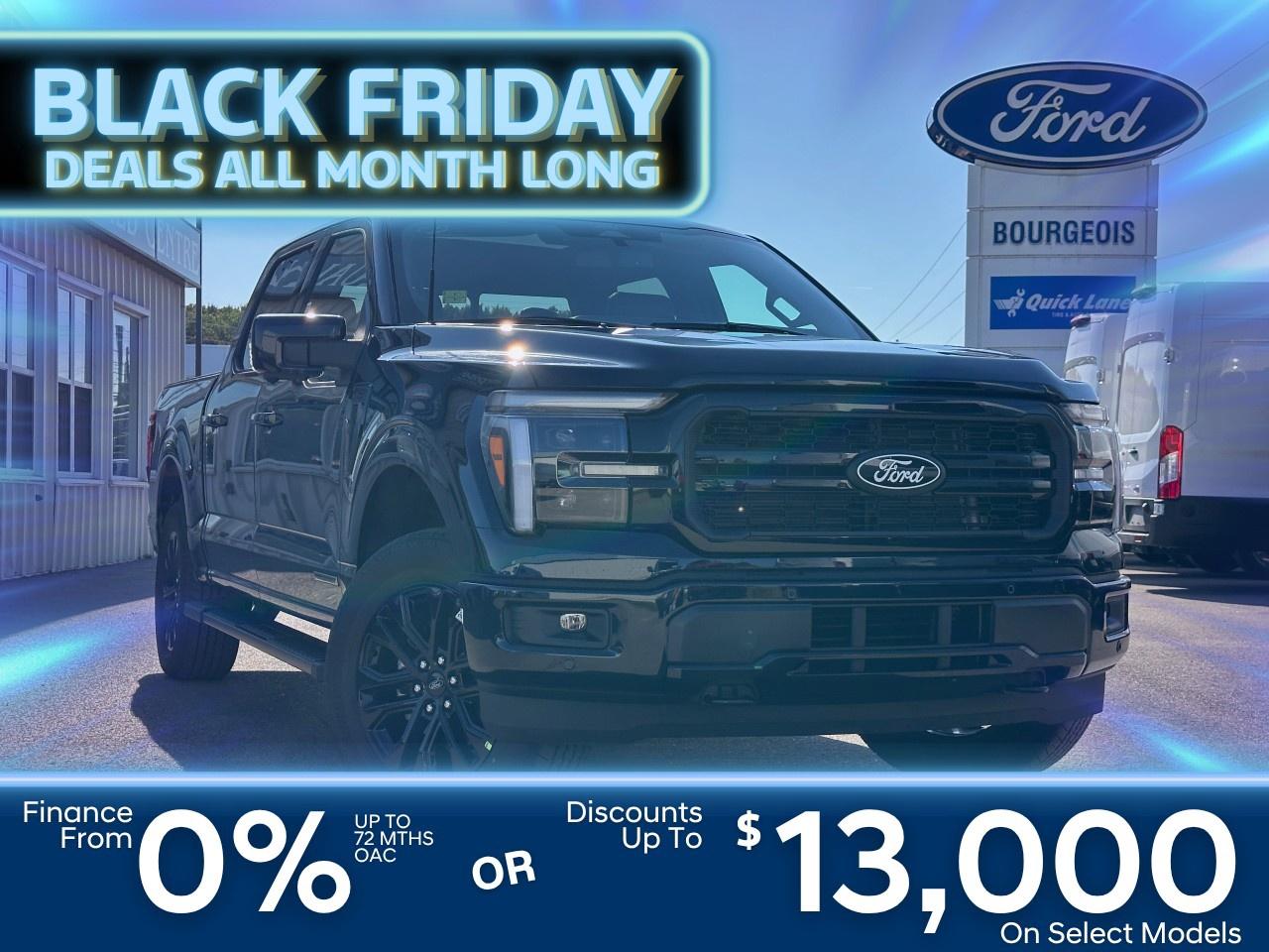 <p>Meet the 2025 Ford F-150 Lariat, an eye-catching, powerful truck dressed in a vibrant blue exterior and equipped with a rugged 4×4 drivetrain ready to conquer any terrain. Designed to offer superior handling, this automatic transmission marvel doesn't just perform; it excels in every aspect of driving.</p><p>The exterior commands attention with its bold design while the refined black interior offers a blend of luxury and comfort with leather/chrome gear shifter material. Enjoy the versatility and functionality with features such as running boards, power seats, power windows, and a bed thats practical and spacious. It's crafted for those who appreciate both style and substance.</p><p>Equipped with cutting-edge technology, the F-150 Lariat includes a user-friendly navigation system, a backup camera, hands-free Bluetooth connection, and a smart device integration capability that ensures you stay connected wherever the road takes you. Safety becomes second nature with advanced features like lane assist, adaptive cruise control, brake assist, parking sensors, and a suite of driver assistance options aimed at making your journey hassle-free and safeand don't forget the convenience of remote start.</p><p>If you're seeking a robust yet refined truck that offers both sophistication and resilience, the Ford F-150 Lariat is tailored just for you. Contact our dealership today for more information or to schedule a test drive. Experience the combination of power and technology like never before!</p> <p><span style=color:rgb( 58 , 80 , 95 )>The discount shown on vehicle represents the </span><u>Cash Purchase</u><span style=color:rgb( 58 , 80 , 95 )> discount and is inclusive of all non-stackable and stackable cash purchase discounts from Ford of Canada and Bourgeois Motors Ltd. and is offered in lieu of sub-vented lease or finance rates. To get details on current discounts applicable to this and other vehicles in our inventory for Lease and Finance customer, see a member of our team. All offers for lease or finance are On Approved Credit (OAC).While every effort is made to ensure the accuracy of discounts and programs, programs are subject to change without notice </span><span style=color:rgb( 119 , 119 , 119 )>and may not be accurate or completely current. While every reasonable effort is made to ensure the accuracy of this data, we are not responsible for any errors or omissions contained on these pages.</span></p> <p><strong>Why Choose the Bourgeois Auto Group?</strong></p><p>For 80 years, Bourgeois Auto Group has been delivering exceptional automotive experiences. Our factor trained teams work to ensure you receive the shopping experience you deserve; whether you're looking for a new or new-to-you vehicle.</p><p>Shop 24/7 with our online showroom and chat service, ensuring convenience every step of the way. No hidden fees, full disclosure, and every pre-owned vehicle comes with a Carfax® report for peace of mind.</p><p>We offer a wide selection of pre-owned vehicles, all competitively priced using real-time market data. Get the best deal on your purchase and trade-in with our free Live Market Analysis report.</p><p>Looking to sell your car? We buy any make or modelno purchase required. Our simple to use online trade valuation tool will provide you with a clear, transparent selling experience whether you buy our car or not.</p><p>Backed by hundreds dedicated employees across 4 convenient locations, were here to meet all your automotive needs. Visit us in Midland or Parry Sound and explore our inventory or schedule your next service today.</p> <p><strong>Financing Your Next Vehicle with Bourgeois Motors Ford in Midland:</strong></p><p>At Bourgeois Motors Ford, we make financing your next vehicle simple and stress-free! Our team works with trusted lenders to find flexible options tailored to your budget. Drive away with confidenceapply today!</p><p>Take advantage of our online pre-qualification tool, backed by Equifax and TD Bank to find the payment that works for you. Simply <a href=https://www.bourgeoismotors.com/free-credit-check/ rel=nofollow><strong>CLICK HERE</strong></a><strong> </strong>to use our secure online credit tool with no impact to your credit.</p>