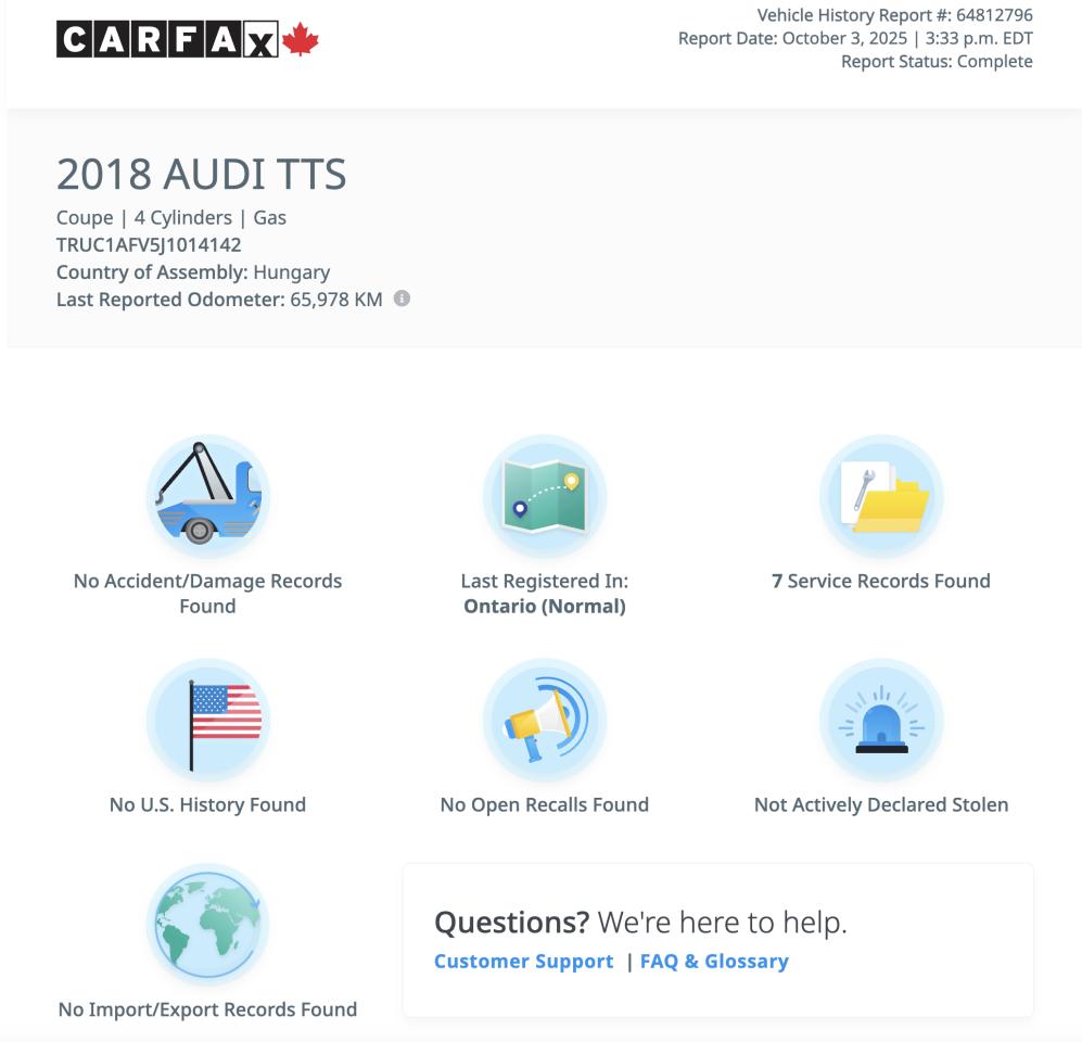 2018 Audi TTS Warranty Included Low KM No Accident Apple Carplay - Photo #3