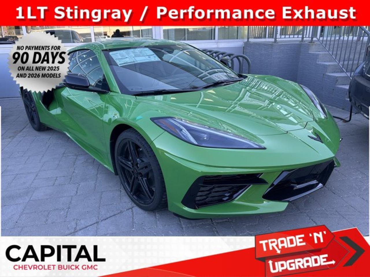 This Chevrolet Corvette boasts a Gas V8 6.2L/ engine powering this Automatic transmission. ENGINE, 6.2L V8 DI, HIGH-OUTPUT Variable Valve Timing (VVT), Active Fuel Management (AFM) (490 hp [365.4 kW] @ 6450 rpm, 465 lb-ft of torque [627.8 N-m] @ 5150 rpm) (STD), Wireless Phone Charging wireless charging pad for phone or portable devices, located on centre console, Wireless Apple CarPlay/Wireless Android Auto.*This Chevrolet Corvette Comes Equipped with These Options *Wipers, front intermittent, Windows, power with driver and passenger Express-Down/Up, Wi-Fi Hotspot capable (Terms and limitations apply. See onstar.ca or dealer for details.), Wheels, 19 x 8.5 (48.3 cm x 21.6 cm) front and 20 x 11 (50.8 cm x 27.9 cm) rear 5-split-spoke Pearl Nickel forged aluminum, Visors, driver and passenger illuminated vanity mirrors, covered, Vehicle health management provides advanced warning of vehicle issues, Transmission, 8-speed dual clutch, includes manual and auto modes, Traction control, all-speed, Tires, 245/35ZR19 front and 305/30ZR20 rear, blackwall, all-season, performance, Theft-deterrent system, vehicle, push button start, immobilizer and audible visual alarm.* Stop By Today *Live a little- stop by Capital Chevrolet Buick GMC Inc. located at 13103 Lake Fraser Drive SE, Calgary, AB T2J 3H5 to make this car yours today!