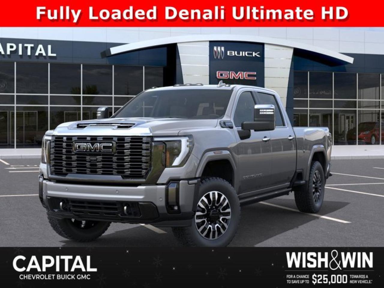 This GMC Sierra 3500HD delivers a Turbocharged Diesel V8 6.6L/ engine powering this Automatic transmission. ENGINE, DURAMAX 6.6L TURBO-DIESEL V8, B20-DIESEL COMPATIBLE (470 hp [350.5 kW] @ 2800 rpm, 975 lb-ft of torque [1322 Nm] @ 1600 rpm) (STD), Wireless Phone Projection for Apple CarPlay and Android Auto, Wireless charging.*This GMC Sierra 3500HD Comes Equipped with These Options *Wipers, front rain-sensing, Winter Grille Cover, Windows, power rear, express down, Window, power, rear sliding with rear defogger, Window, power front, passenger express up/down, Window, power front, drivers express up/down, Wi-Fi Hotspot capable (Terms and limitations apply. See onstar.com or dealer for details.), Wheels, 20 (50.8 cm) Ultra-bright machined aluminum wheels with gloss black inserts with Black painted pockets (Requires single rear wheels.), Wheelhouse liners, rear (Not available with dual rear wheel models.), USB Ports, 2, Charge/Data ports located inside centre console.* Visit Us Today *Come in for a quick visit at Capital Chevrolet Buick GMC Inc., 13103 Lake Fraser Drive SE, Calgary, AB T2J 3H5 to claim your GMC Sierra 3500HD!