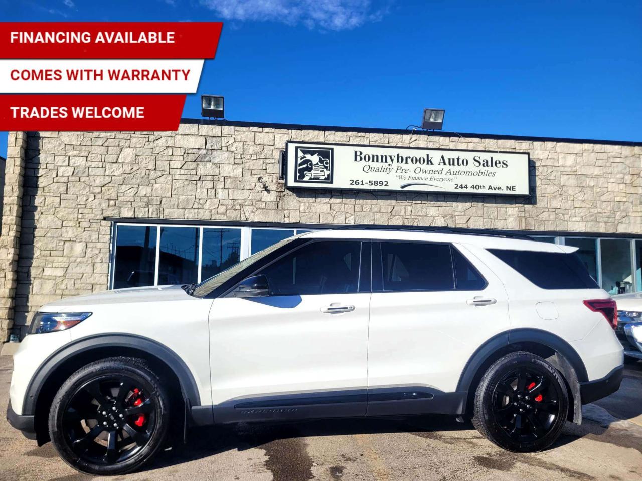 Need a vehicle that has style? Look at our Pre-Owned 2021 FORD EXPLORER ST 6 PASSENGER 4X4 (Pictured in photo) Filled with top options including: Four wheel drive system, Heated Leather Seats, Keyless Entry, Panoramic Sunroof, Bluetooth, Navigation Power Mirrors, Factory Car starter, Power Locks, Power lift gate, Power Windows. Am/Fm stereo Cd player  Rearview camera Heated steering wheel/Air /Tilt /Cruise/ comes with 6 month power train warranty with options to extend. Smooth ride at a great price thats ready for your test drive. Fully inspected and given a clean bill of health by our technicians. Fully detailed on the interior and exterior so it feels like new to you. There should never be any surprises when buying a used car, thats why we share our Mechanical Fitness Assessment and Carfax with our customers, so you know what we know. Bonnybrook Auto sales is helping thousands find quality used vehicles at prices they can afford. If you would like to book a test drive, have questions about a vehicle or need information on finance rates, give our friendly staff a call today! Bonnybrook auto sales is proudly one of the few car dealerships that have been serving Calgary for over Twenty years. /TRADE INS WELCOMED/ Amvic Licensed Business.  Due to the recent increase for used vehicles.  Demand and sales combined with  the U.S exchange rate, a lot  vehicles are being exported to the U.S. We are in need of pre-owned vehicles. We give top dollar for your trades.  We also purchase all makes and models of vehicles.
