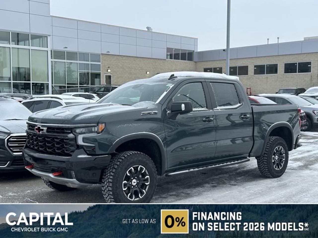 Accessories include tonneau cover.This Chevrolet Silverado 1500 delivers a Gas V8 6.2L/376 engine powering this Automatic transmission. ZR2 PREFERRED EQUIPMENT GROUP includes standard equipment, TRANSMISSION, 10-SPEED AUTOMATIC WITH ELECTRONIC TRANSMISSION RANGE SELECTOR (ETRS), electronically controlled with overdrive, tow-haul mode and steering column paddle shifters. Includes Cruise Grade Braking and Powertrain Grade Braking, SUNROOF, POWER on Crew Cab models.*This Chevrolet Silverado 1500 Comes Equipped with These Options *LPO, DARK ESSENTIALS PACKAGE includes (RIK) Black Silverado nameplates, along with where applicable, Black Custom/LT/RST/LTZ/High Country/6.2L/Duramax badges, LPO and (SB7) Black tailgate CHEVROLET lettering, LPO, (dealer-installed) , REAR AXLE, 3.23 RATIO, LPO, OFF-ROAD HIGH CLEARANCE STEPS (dealer-installed), LPO, BLACK NAMEPLATES (dealer-installed), LICENSE PLATE KIT, FRONT, GVWR, 7100 LBS. (3221 KG), ENGINE, 6.2L ECOTEC3 V8 (420 hp [313 kW] @ 5600 rpm, 460 lb-ft of torque [624 Nm] @ 4100 rpm); featuring Dynamic Fuel Management that enables the engine to operate in 17 different patterns between 2 and 8 cylinders, depending on demand, to optimize power delivery and efficiency, ENGINE BLOCK HEATER, CYPRESS GREY, ACTIVE EXHAUST Dual, sport-mode enabled.*Visit Us Today *Test drive this must-see, must-drive, must-own beauty today at Capital Chevrolet Buick GMC Inc., 13103 Lake Fraser Drive SE, Calgary, AB T2J 3H5.