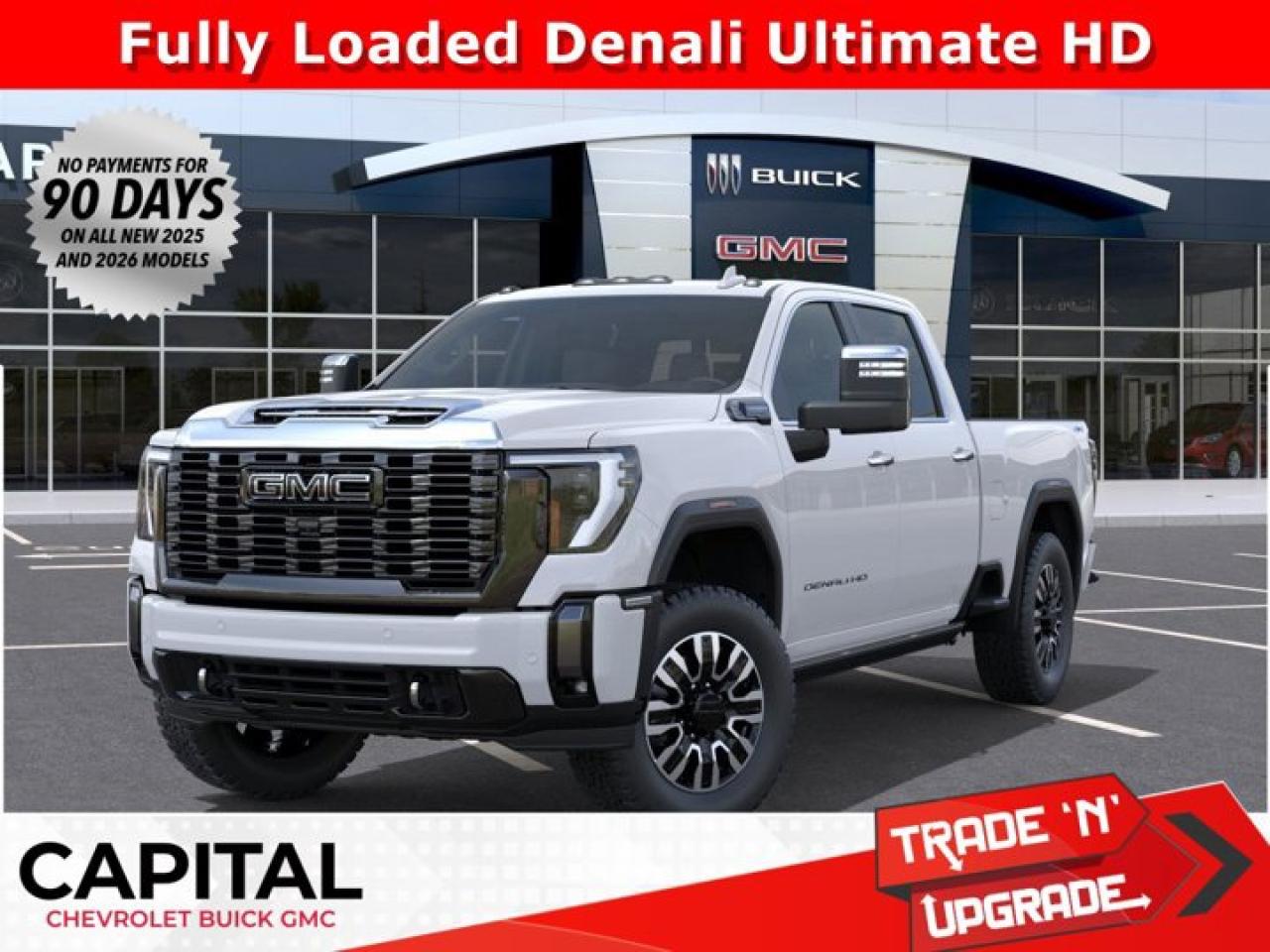 This GMC Sierra 3500HD delivers a Turbocharged Diesel V8 6.6L/ engine powering this Automatic transmission. TRANSMISSION, 10-SPEED AUTOMATIC (STD), REAR AXLE, 3.42 RATIO, PREMIUM FLOOR LINERS WITH REMOVABLE CARPET INSERT, FRONT.* This GMC Sierra 3500HD Features the Following Options *LPO, HITCH PACKAGE Gooseneck ball and chain tiedown kit with case, (dealer-installed), HEAVY DUTY FRONT SPRING/CAMPER PACKAGE Note: If ordered for Camper usage, recommend ordering (UY2) Trailering wiring provisions, GOOSENECK / 5TH WHEEL PREP PACKAGE -- Hitch platform to accept Gooseneck or 5th Wheel hitch. Includes hitch platform with tray to accept ball, stamped bed holes with removable caps installed and bed mounted 7-pin trailer harness (similar to UY2 harness). , POLAR WHITE TRICOAT, LPO, GMC MULTIPRO TAILGATE STEP LIGHTS (dealer-installed), HIGH IDLE SWITCH, ENGINE, DURAMAX 6.6L TURBO-DIESEL V8, B20-DIESEL COMPATIBLE (470 hp [350.5 kW] @ 2800 rpm, 975 lb-ft of torque [1322 Nm] @ 1600 rpm) (STD), DENALI ULTIMATE PREFERRED EQUIPMENT GROUP includes standard equipment, ALTERNATORS, DUAL, 220-AMPS PRIMARY, 170-AMPS AUXILIARY, 3 YEARS SIRIUSXM.* Stop By Today *Stop by Capital Chevrolet Buick GMC Inc. located at 13103 Lake Fraser Drive SE, Calgary, AB T2J 3H5 for a quick visit and a great vehicle!