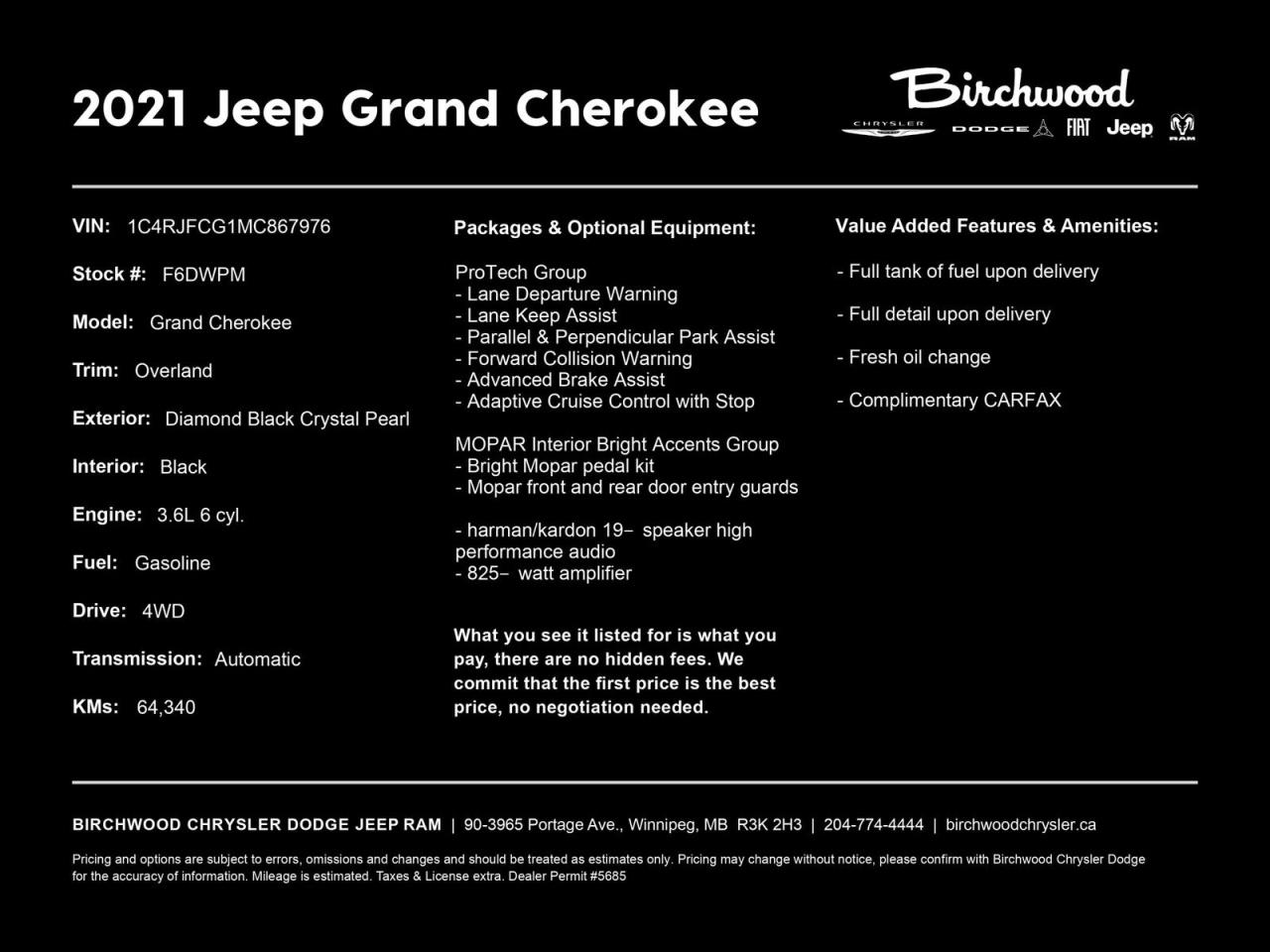 Used 2021 Jeep Grand Cherokee Overland | One Owner | Low KM | harman/kardon | for sale in Winnipeg, MB
