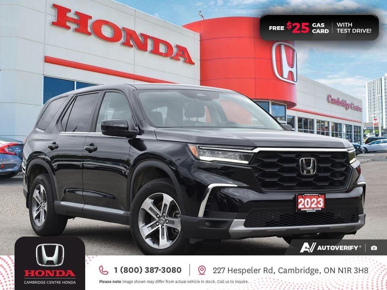 <p><strong>HONDA CERTIFIED USED VEHICLE! IN EXCELLENT SHAPE! CLEAN CARFAX! TEST DRIVE TODAY!</strong> </p><p>2023 Honda Pilot EX-L featuring ten speed automatic transmission, eight passenger seating, rearview camera with dynamic guidelines, push button start, remote engine starter, Apple CarPlay and Android Auto connectivity, Siri® Eyes Free compatibility, ECON mode, Bluetooth, AM/FM audio system with two USB inputs, steering wheel mounted controls, cruise control, air conditioning, dual climate zones, heated seats, two 12V power outlets, power mirrors, power locks, power windows, Anchors and Tethers for Children (LATCH), The Honda Sensing Technologies - Adaptive Cruise Control, Forward Collision Warning system, Collision Mitigation Braking system, Lane Departure Warning system, Lane Keeping Assist system and Road Departure Mitigation system, Blind Spot Information (BSI) system, remote keyless entry with liftgate release, auto on/off headlights, LED fog lights, electronic stability control and anti-lock braking system. Contact Cambridge Centre Honda for special discounted finance rates, as low as 8.99%, on approved credit from Honda Financial Services.</p><p><span style=color:rgb( 255 , 0 , 0 )><strong>FREE $25 GAS CARD WITH TEST DRIVE!</strong></span></p><p>Our philosophy is simple. We believe that buying and owning a car should be easy, enjoyable and transparent. Welcome to the Cambridge Centre Honda Family! Cambridge Centre Honda proudly serves customers from Cambridge, Kitchener, Waterloo, Brantford, Hamilton, Waterford, Brant, Woodstock, Paris, Branchton, Preston, Hespeler, Galt, Puslinch, Morriston, Roseville, Plattsville, New Hamburg, Baden, Tavistock, Stratford, Wellesley, St. Clements, St. Jacobs, Elmira, Breslau, Guelph, Fergus, Elora, Rockwood, Halton Hills, Georgetown, Milton and all across Ontario!</p>