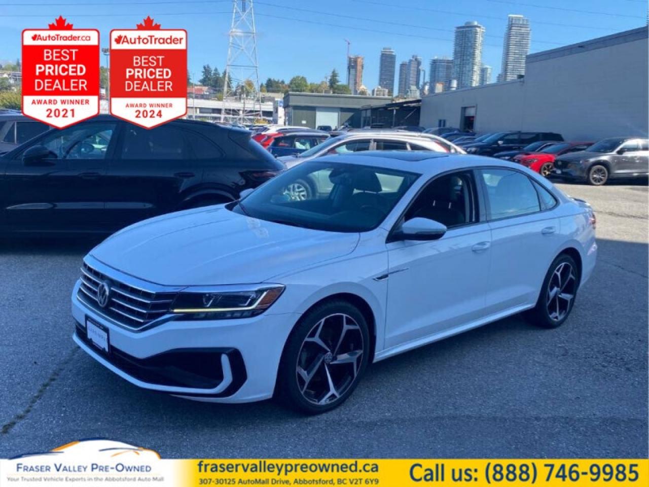 Adaptive Cruise Control, Leather Seats, Sunroof, Navigation, Fender Premium Audio, Memory Seats, Lane Keep Assist, Android Auto, Apple CarPlay, Heated Seats, Collision Mitigation
 

  Fraser Valley Pre-Owned is proud to present this 2020 Volkswagen Passat Execline R-Line - a sedan that blends German refinement with everyday practicality, then adds just enough sporty flair to keep things interesting. With only 110,373 km, a no-accident, clean history, and a meticulous service record from its previous owner, this Passat doesnt just look the part - its been cared for like family.
 
The R-Line styling package adds a bolder stance and upgraded 5-spoke machined 2-tone gloss black wheels, giving this Execline an edge that turns heads in traffic. Under the hood, VWs tried-and-true 2.0L turbo engine delivers smooth, efficient power to the front wheels - exactly what you want for confident commuting and weekend road trips.
 
Inside, the Execline trim means youre spoiled with premium features:
Adaptive Cruise Control & Lane Keep Assist - semi-autonomous ease for highway miles.
Leather seating with memory function - comfort dialed in to your preferences.
Heated seats + power moonroof - cozy in winter, airy in summer.
Navigation, Apple CarPlay & Android Auto - your maps, your music, your way.
Fender Premium Audio - a sound system so good youll invent excuses to drive.
Collision Mitigation tech - keeping you safe when life throws curveballs.
 
With its excellent service history, spotless past, and loaded Execline + R-Line combo, this Passat is the rare kind of sedan that feels premium without ever feeling pretentious. Its sharp, practical, and stylish - a car that says you care about driving but still enjoy a little subtle flex.
 
Dont miss the chance to own this fully-loaded, well-kept German sedan.
 
To apply right now for financing use this link : https://www.fraservalleypreowned.ca/abbotsford-car-loan-application-british-columbia
 
 

| Our Quality Guarantee: We maintain the highest standard of quality that is required for a Pre-Owned Dealership to operate in an Auto Mall. We provide an independent 360-degree inspection report through licensed 3rd Party mechanic shops. Thus, our customers can rest assured each vehicle will be a reliable, and responsible purchase.  |  Purchase Disclaimer: Your selected vehicle may have a differing finance and cash prices. When viewing our vehicles on third party  marketplaces, please click over to our website to verify the correct price for the vehicle. The Sale Price on third party websites will always reflect the Finance Price of our vehicles. If you are making a Cash Purchase, please refer to our website for the Cash Price of the vehicle.  | All prices are subject to and do not include, a $995 Finance Fee, a $995 Document Fee, and a $150 GPS Lot Security fee.   These fees as well as taxes, are included in all listed listed payment quotes. Please speak with Dealer for full details and exact numbers.  o~o