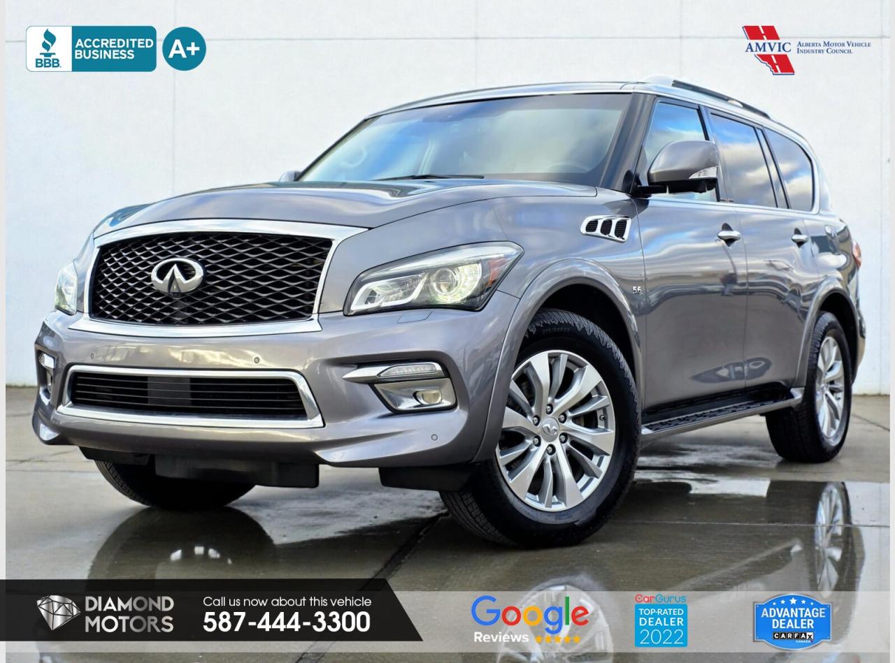 5.6L 8-CYLINDER ENGINE, NAVIGATION, SUNROOF, FRONT HEATED AND VENTILATED SEATS, REAR HEATED SEATS, HEATED STEERING WHEEL, 360 CAMERA, BLIND SPOT MONITORING, DVD, 7 passenger AND MUCH MORE! <br/> <br/> <br/> Just Arrived 2016 Infiniti QX80 Limited 4WD Grey has 209,665 KM on it. 5.6L 8 Cylinder Engine engine, Four-Wheel Drive, Automatic transmission, 7 Seater passengers, on special price for $19,900.00. <br/> <br/> <br/> Book your appointment today for Test Drive. We offer contactless Test drives & Virtual Walkarounds. Stock Number: 25280 <br/> <br/> <br/> At Diamond Motors, we are dedicated to providing you with an outstanding car-buying experience, offering quality pre-owned vehicles at prices that fit your budget. Our transparent and honest approach means you can expect straightforward guidance without any high-pressure sales tactics. We believe in building lasting relationships with our customers by offering personalized service tailored to your needs. From the moment you step onto our lot, our team is here to support you every step of the way, ensuring you leave confident in your decision. Trust, integrity, and customer satisfaction are the foundation of everything we do. <br/> <br/> <br/> Why choose us? <br/> <br/> Certified Pre-Owned Vehicles <br/> Family Owned & Operated <br/> Finance Available <br/> Extended Warranty <br/> Vehicles Priced to Sell <br/> No Pressure Environment <br/> Inspection & Carfax Report <br/> Professionally Detailed Vehicles <br/> Full Disclosure Guaranteed <br/> AMVIC Licensed <br/> BBB Accredited Business <br/> CarGurus Top-rated Dealer 2022 & 2024 <br/> <br/> <br/> Phone to schedule an appointment @ 587-444-3300 or simply browse our inventory online www.diamondmotors.ca or come and see us at our location at <br/> 3403 93 street NW, Edmonton, T6E 6A4 <br/> <br/> <br/> To view the rest of our inventory: <br/> www.diamondmotors.ca/inventory <br/> <br/> <br/> This dealership provides all required disclosures in accordance with AMVIC regulations. A completed Mechanical Fitness Assessment and its associated inspection work order will be supplied with every vehicle. A Carfax (or equivalent) vehicle history report will also be provided, including available information on previous damage, accident history, stolen or salvage status, and jurisdictional records. <br/> Customers are encouraged to review all vehicle features, options, and equipment for accuracy prior to purchase. <br/>