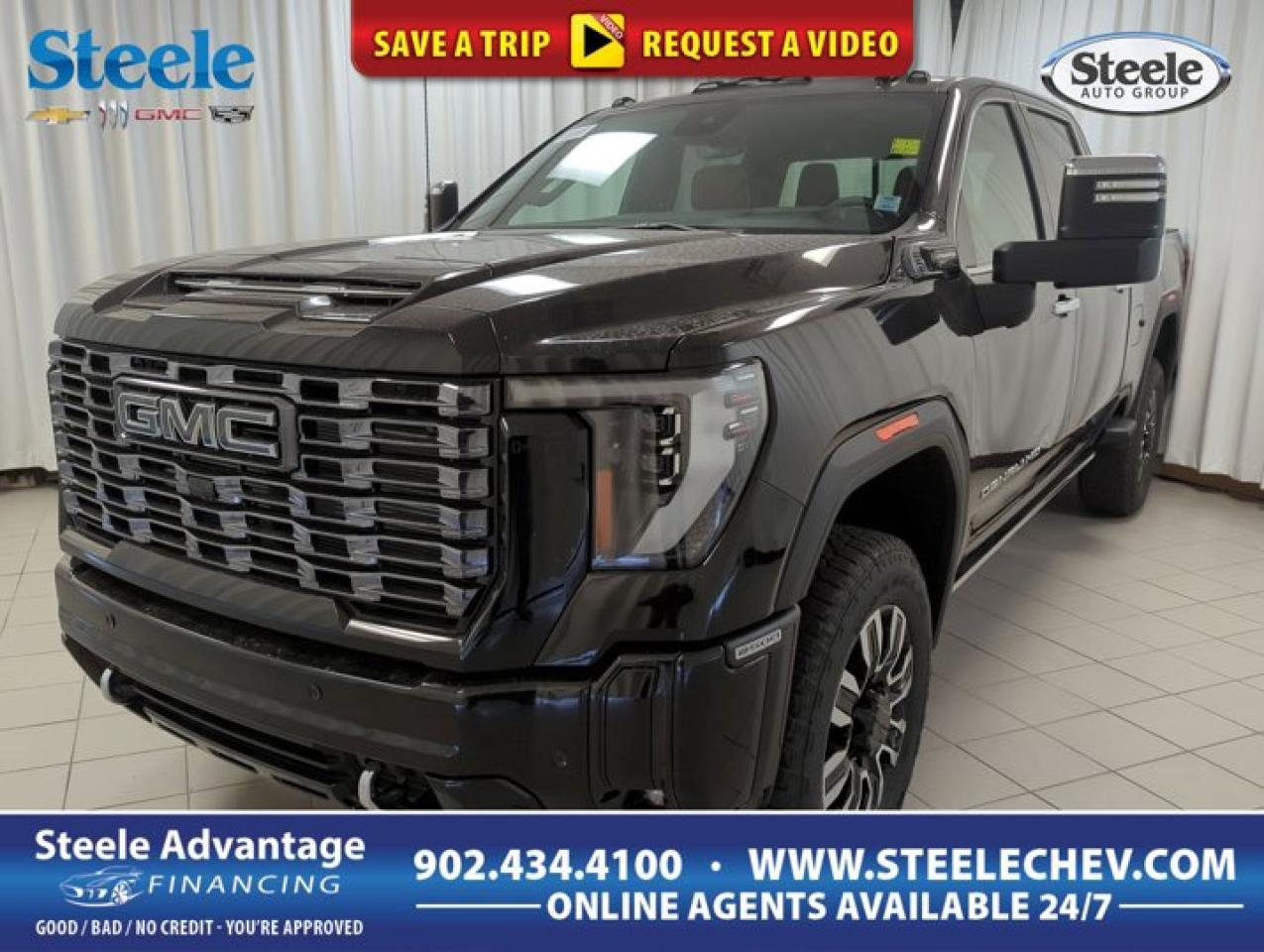 Diesel-powered for bold strength, our 2026 GMC Sierra 2500HD Denali Ultimate Crew Cab 4X4 is the truck you deserve in Onyx Black! Motivated by a TurboCharged 6.6 Litre DuraMax Diesel V8 providing 470hp and 975lb-ft of torque to a 10 Speed Allison Automatic transmission. You can also enjoy Digital Variable Steering and an off-road suspension for a refined ride, even on rugged terrain. Refined and rugged style is standard with LED lighting, 20-inch wheels, power assist steps, a spray-on bedliner, sunroof, and a MultiPro tailgate with a built-in Kicker audio system. Our Denali Ultimate cabin provides top-shelf amenities such as heated/ventilated full-grain leather power front and rear seats, a heated leather steering wheel, full-color navigation, dual-zone automatic climate control, open-pore wood trim, a power rear window, and a remote start. Terrific tech benefits include a 12.3-inch driver display, a 13.4-inch touchscreen, Bose Performance Series audio, WiFi compatibility, wireless charging, Apple CarPlay?/Android Auto?, Google Built-in, Bluetooth?, and voice control. For safer trucking, GMC provides a head-up display, adaptive cruise control, a digital rearview mirror, HD surround vision, a bed-view camera, trailer-compatible blind-spot monitoring, a ProGrade trailering system, automatic braking, and more. Our bold Sierra 2500 Denali Ultimate is the answer when tough jobs call! Save this Page and Call for Availability. We Know You Will Enjoy Your Test Drive Towards Ownership! Metros Premier Credit Specialist Team Good/Bad/New Credit? Divorce? Self-Employed?