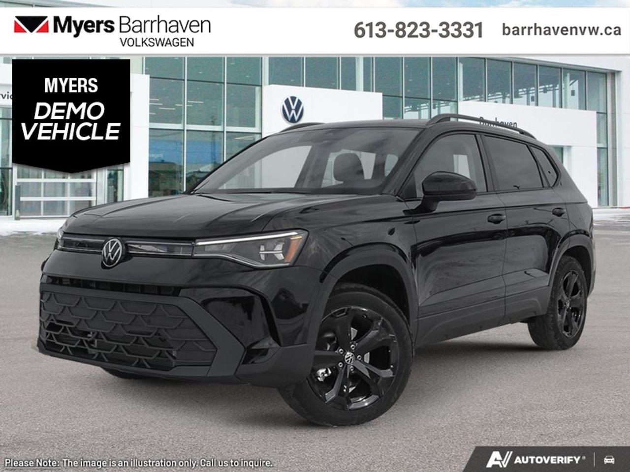 <b>Sunroof,  Parking Sensors,  Wireless Charing,  Remote Start,  Heated Seats!</b><br> <br> The 2026 Volkswagen Taos stands out with its confident presence, sculpted exterior and dynamic character that catch the eye on any drive.<br> <br>From the outside, the 2026 Taos presents sleek body lines, a refreshed front fascia and modern lighting that reflect a confident, urban-ready look. Inside, the cabin features intuitive connectivity, quality materials and seating designed to comfortably accommodate both driver and passengers. With its thoughtful flexibility, smart features and Volkswagens commitment to reliability, the Taos offers a compelling choice for those seeking compact SUV versatility.<br> <br>This Deep Black Pearl SUV has an Automatic transmission and is powered by a 174HP 1.5L 4 Cylinder Engine. Equipped with that spritely motor it gets 9.4 L/100 km in the city and uses just 7.2 L/100 km out on the highway according to Transport Canada. <br> <br> Our Taoss trim level is Comfortline Black Edition. Standard features include a dual panel sunroof, front and rear parking sensors, wireless device charging, remote engine start, heated front seats, a heated steering wheel, adaptive cruise control, and an 8-inch infotainment screen with Apple CarPlay and Android Auto. Safety features also include lane keep assist with lane departure warning, collision mitigation, blind spot alert, and autonomous emergency braking. This vehicle has been upgraded with the following features: Sunroof, Parking Sensors, Wireless Charing, Remote Start, Heated Seats, Heated Steering Wheel, Adaptive Cruise Control. This is a demonstrator vehicle driven by a member of our staff and has just 4000 km.<br><br> <br>To apply right now for financing use this link: <a href=https://www.barrhavenvw.ca/financing-request/ target=_blank>https://www.barrhavenvw.ca/financing-request/</a><br> <br/>0% financing for 24 months. 2.99% financing for 84 months. <br> Buy this vehicle now for the lowest bi-weekly payment of <b>$263.06</b> with $0 down for 84 months @ 2.99% APR O.A.C. ( Plus applicable taxes - $840 Doc fee. Cash purchase selling price includes: Tire Stewardship ($20.00), OMVIC Fee ($12.50). (HST) are extra. (HST), licence, insurance & registration not included. **Rebates may not apply to all purchase types. Conditions varysee dealer for details. ). Incentives expire 2026-08-31. See dealer for details. <br> <br> <br>LEASING:<br><br>Estimated Lease Payment: $232 bi-weekly <br>Payment based on 4.49% lease financing for 60 months with $0 down payment on approved credit. Total obligation $30,176. Mileage allowance of 16,000 KM/year. Offer expires 2026-08-31.<br><br><br>We are your premier Volkswagen dealership in the region. If youre looking for a new Volkswagen or a car, check out Barrhaven Volkswagens new, pre-owned, and certified pre-owned Volkswagen inventories. We have the complete lineup of new Volkswagen vehicles in stock like the GTI, Golf R, Jetta, Tiguan, Atlas Cross Sport, Volkswagen ID.4 electric vehicle, and Atlas. If you cant find the Volkswagen model youre looking for in the colour that you want, feel free to contact us and well be happy to find it for you. If youre in the market for pre-owned cars, make sure you check out our inventory. If you see a car that you like, contact 844-914-4805 to schedule a test drive.<br> Come by and check out our fleet of 40+ used cars and trucks and 110+ new cars and trucks for sale in Nepean.  o~o