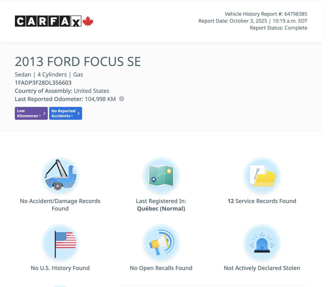 2013 Ford Focus SE NO ACCIDENT CLEAN CARFAX LOW KM HEATED SEATS Photo2