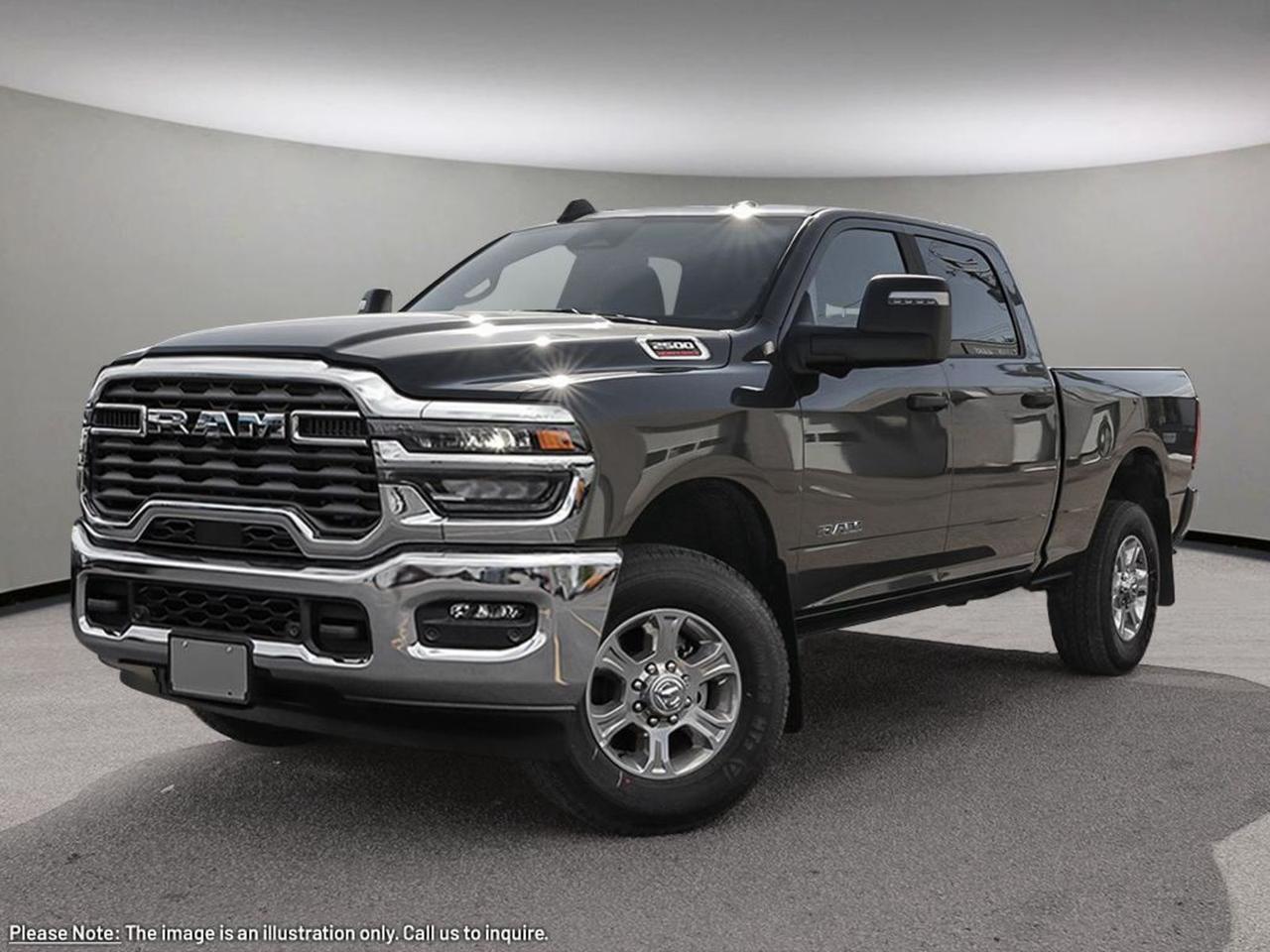 Introducing the 2026 Ram 2500 Big Horn 4x4 Crew Cab  a powerhouse built for both work and play. Finished in sleek Grey with a premium Black interior, this truck combines rugged capability with modern comfort and advanced safety features. Enjoy confident towing with available tow hooks and hitch, navigate with ease using adaptive cruise control and a backup camera, and stay connected through smart device integration and WiFi hotspot. Equipped with LED headlights, heated power mirrors, and keyless start, every drive is effortless and secure. Whether tackling tough jobs or cruising the city, the Ram 2500 Big Horn delivers reliability, technology, and style in one versatile package. Experience it today!PRICING ADVERTISED IS REFLECTING THE CASH INCENTIVE AND CANNOT BE STACKED WITHLOW RATEFINANCING, PRICING ADVERTISED CAN BE FINANCED. REACH OUT TO THE SALES TEAM TO GET YOUR QUOTE TAILORED TO HOW YOU WOULD LIKE TO BUYCALL AURORA DODGE NOW AT867-873-4222