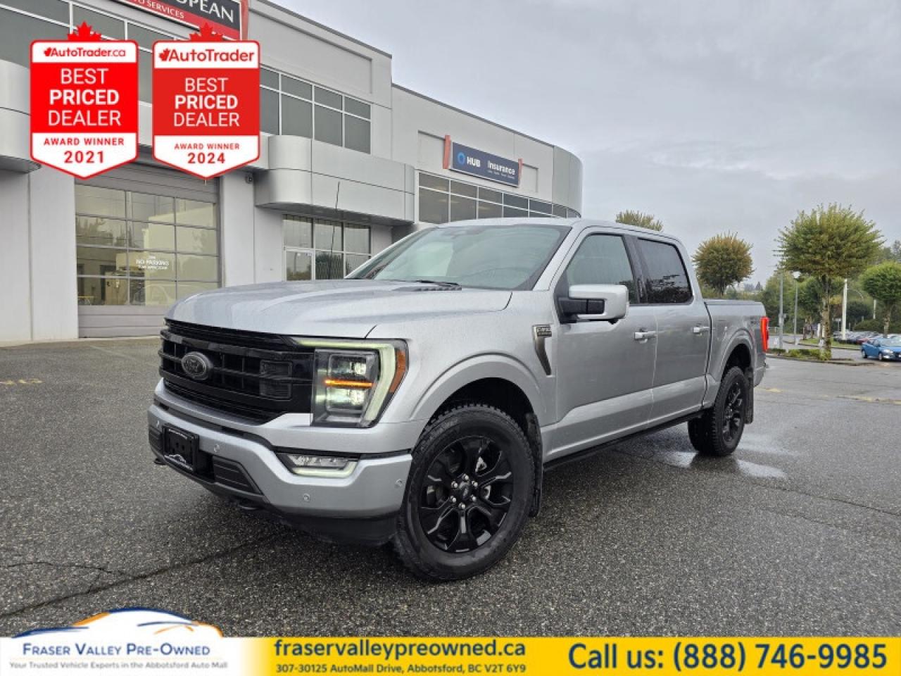 Fraser Valley Pre-Owned is proud to present this stunning 2022 Ford F-150 Platinum Black Appearance Package – a jaw-dropping example of what happens when luxury, technology, and toughness all meet in one truck.
 
This one-owner F-150 has been kept in exquisite condition, driven sparingly, and it shows. Finished in the sophisticated Iconic Silver Metallic on Black leather interior, and sitting on 20-inch gloss black aluminum wheels, this Platinum demands attention everywhere it goes. It’s the perfect balance of subtle class and bold attitude.
 
Under the hood sits Ford’s proven 3.5L V6 EcoBoost engine paired to a 10-speed automatic transmission, delivering smooth power and capability in equal measure. Originally stickered at nearly $94,000 MSRP, this one comes with Equipment Group 701A – meaning it’s absolutely loaded.
 
Highlights & Premium Features
Platinum Black Appearance Package – sleek blacked-out styling with premium trim details
3.5L V6 EcoBoost Engine – refined power with exceptional torque
10-Speed Automatic Transmission – smooth, responsive, efficient
FX4 Off-Road & Max Tow Packages – capability meets confidence
Leather Seats (Heated & Cooled) – luxury for every season
Heated Steering Wheel – comfort that never gets old
Navigation System – clear and intuitive guidance
B&O Bang & Olufsen Premium Audio System – studio-quality sound
360° Camera System – complete visibility from every angle
Ford Co-Pilot360 & Adaptive Cruise Control – advanced safety and driver assistance
Pro Trailer Backup Assist & Tow Package – serious towing made simple
Panoramic Moonroof – open, airy, and upscale cabin feel
Wireless Charging Pad – no cords, no clutter
Power Running Boards – step up in style
Ambient Interior Lighting – subtle luxury that sets the mood
Lane Keeping System, Blind Spot Detection & Collision Mitigation – safety that thinks ahead
4G LTE Wi-Fi Hotspot – stay connected wherever you go
Cargo Box Lighting – practicality that shines
 
This truck also comes with an impeccably clean history, featuring just one small claim for $4,838 that was estimated but never completed – meaning the repair was handled privately, confirming the issue was purely cosmetic.
 
The result? A showpiece Platinum F-150 that’s been loved, serviced, and preserved to near-showroom condition. It’s everything a luxury truck should be – commanding, comfortable, and utterly capable.
 
It’s fully inspected, freshly serviced, and ready for immediate test drive and delivery.
 

 
 To view the original window sticker for this vehicle view this http://www.windowsticker.forddirect.com/windowsticker.pdf?vin=1FTFW1E88NFB75212. 

 
To apply right now for financing use this link : https://www.fraservalleypreowned.ca/abbotsford-car-loan-application-british-columbia
 
 

| Our Quality Guarantee: We maintain the highest standard of quality that is required for a Pre-Owned Dealership to operate in an Auto Mall. We provide an independent 360-degree inspection report through licensed 3rd Party mechanic shops. Thus, our customers can rest assured each vehicle will be a reliable, and responsible purchase.  |  Purchase Disclaimer: Your selected vehicle may have a differing finance and cash prices. When viewing our vehicles on third party  marketplaces, please click over to our website to verify the correct price for the vehicle. The Sale Price on third party websites will always reflect the Finance Price of our vehicles. If you are making a Cash Purchase, please refer to our website for the Cash Price of the vehicle.  | All prices are subject to and do not include, a $995 Finance Fee, a $995 Document Fee, and a $150 GPS Lot Security fee.   These fees as well as taxes, are included in all listed listed payment quotes. Please speak with Dealer for full details and exact numbers.  o~o