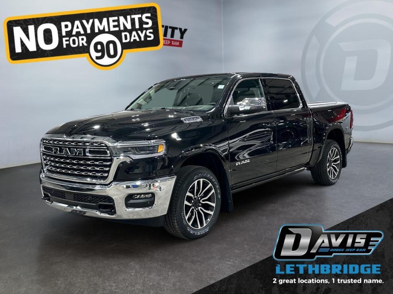 <b>Power Tailgate, Power Running Boards, 19 Speaker Harman/Kardon Premium Audio, RAMBox, Cooled Seats!<br /> <br /></b><br /> <br /> <br />The 2026 Ram 1500 Limited Longhorn in Diamond Black Crystal blends rugged capability with premium Western-inspired luxury. This 4x4 Crew Cab features a 3.0L I6 Hurricane HO Twin-Turbo engine paired with an 8-speed automatic transmission, delivering exceptional towing, hauling, and off-road performance, enhanced by air suspension, Class IV receiver hitch, tow hooks, heavy-duty shocks, and Mopar spray-in bedliner.<br /><br />Step inside to enjoy premium leather Longhorn seats with filigree stitching, ventilated and heated front and rear seats, power-adjustable 8-way seats with memory, full-length premium floor console, heated steering wheel, and active noise control. Advanced technology includes a Uconnect 5 NAV 14.4 touchscreen, Apple CarPlay, Android Auto, GPS navigation, 19-speaker Harman Kardon audio, head-up display, dual wireless charging, panoramic dual-pane sunroof, and rear passenger interactive display.<br /><br />Safety is top-tier with Adaptive Cruise Control with Stop & Go, Blind Spot & Cross Path Detection, Active Lane Management, Pedestrian Emergency Braking, Full-Speed Forward Collision Warning, Traffic Sign Recognition, Intersection Collision Assist, Evasive Steering Assist, and ParkSense Front/Rear Park Assist. Exterior enhancements include chrome grille and Longhorn badges, LED lighting, body-color bumpers, power-deployable running boards, dual rear exhaust with bright tips, and RAMBox Cargo Management.<br /> <br />To apply right now for financing use this link: <a href=https://www.bridgecitychrysler.com/pre-approval/ target=_blank rel=nofollow noopener noreferrer>https://www.bridgecitychrysler.com/pre-approval/</a><br /><br /> <br /><br />As a premier Chrysler, Dodge, Jeep and RAM dealership, Bridge City Chrysler proudly offers an extensive selection of new and used vehicles to meet every drivers needs. Customers across Lethbridge, Fort Macleod, Taber, Claresholm, Coaldale, and beyond trust us for daily vehicle specials, certified service and parts, and a seamless online inventory experience. <br /><br /> With competitive financing options and expert support, we make car buying easy and enjoyable. <br /><br /> Ready to hit the road? Schedule your test drive today at Bridge City Chrysler, your trusted Chrysler, Dodge, Jeep and RAM dealer in Lethbridge, Alberta.<br /><br /> Vehicle pricing offer shown expires 2026-01-31. <br /> Come by and check out our fleet of 80+ used cars and trucks and 120+ new cars and trucks for sale in Lethbridge. o~o