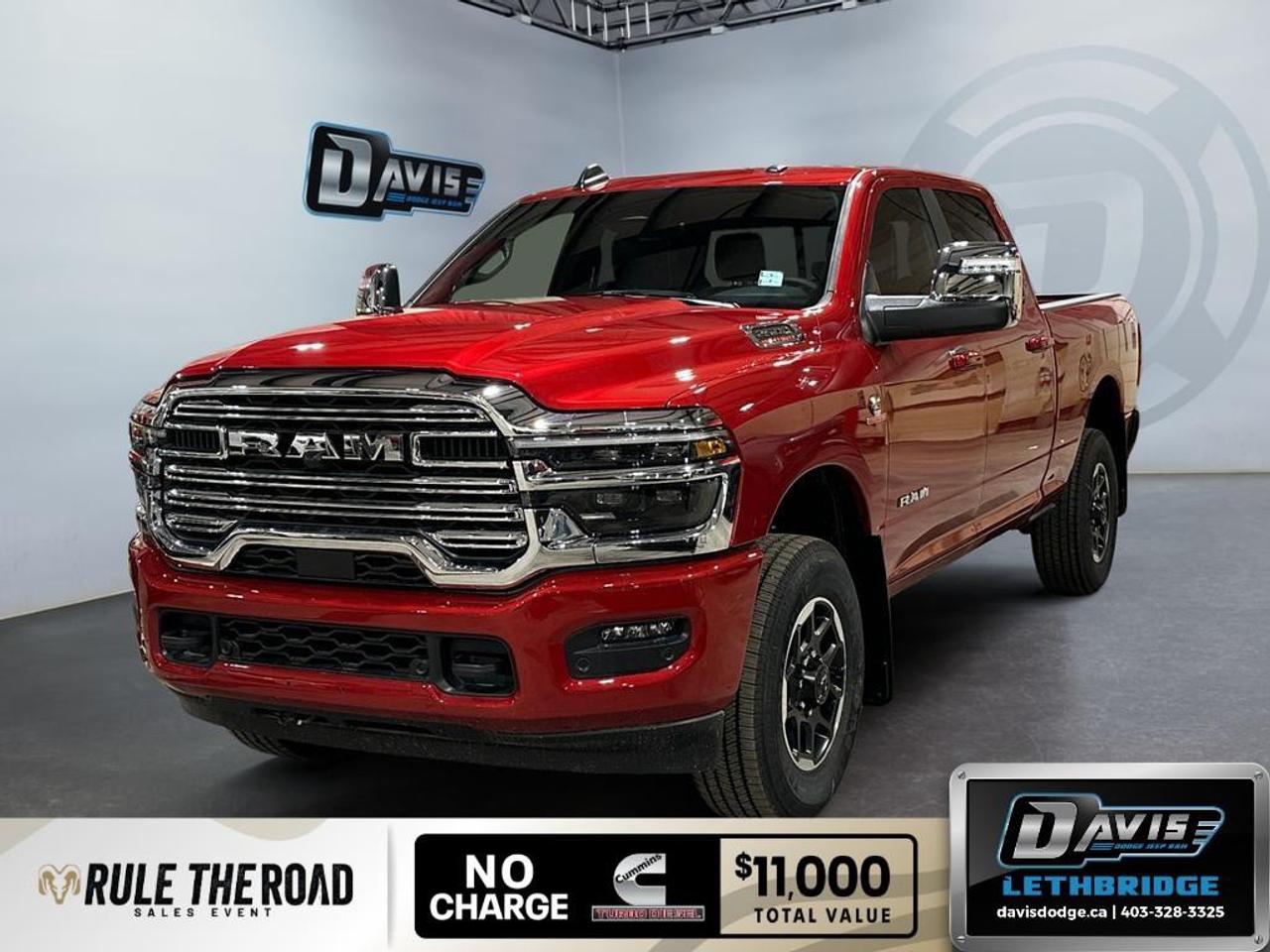 <p><strong>2026 Ram 2500 Laramie 4x4 Crew Cab 6'4" Box in Stunning Red</strong></p><p>Experience unrivaled performance and sophistication combined in this robust new 2026 Ram 2500 Laramie 4x4. With the Molten Red Pearl exterior catching every eye, this Crew Cab is equipped for any adventure with its robust 4x4 drivetrain.</p><p><strong>Interior Features:</strong></p><ul><li>Embrace luxury with leather seats and a leatherette steering wheel.</li><li>Heating and cooling functionality enhance the comfort of the front seats.</li><li>Advanced features like adaptive cruise control and smart device integration provide a modern touch.</li><li>Second-row in-floor storage bins optimize cabin space and convenience.</li></ul><p><strong>Exterior Features:</strong></p><ul><li>Molten Red Pearls shine in all lights with bright, memory-enabled exterior mirrors.</li><li>Tackle the elements with rain-sensing windshield wipers and smart high-beam headlamp control.</li><li>Love the convenience of power telescoping and folding mirrors with memory, alongside a remote tailgate release.</li></ul><p><strong>Technology & Safety Features:</strong></p><ul><li>Keep connected with a navigation system and Wi-Fi hotspot.</li><li>Feel secure with a backup camera, lane assist, and an array of parking sensors.</li><li>Navigate with confidence using forward and reverse utility lights.</li><li>Enjoy seamless entry and start with keyless options and remote engine start.</li></ul><p>This Ram 2500 is perfect for adventurers seeking power and luxury in equal measure. Dont miss out on the chance to own this extraordinary truck. Contact Davis Dodge Lethbridge today for more information!</p>