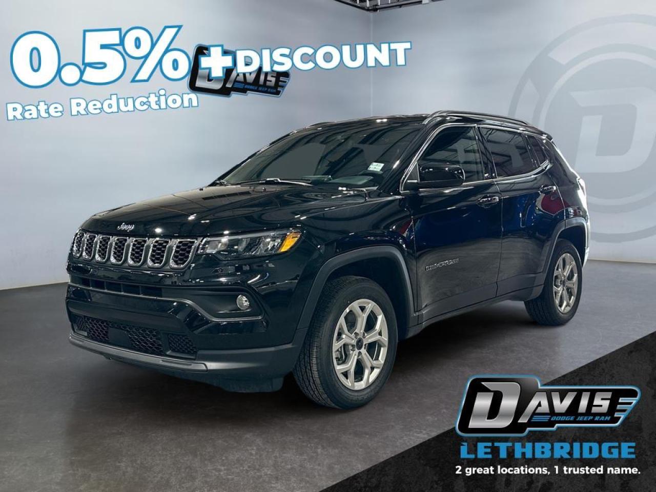 <b>Heated Steering Wheel, Remote Start, Apple CarPlay and Android Auto, Proximity Key, Heated Seats!<br /> <br /></b><br /> <br /> <br />This 2026 Jeep Compass North comes with a 2.0L turbocharged engine, 8-speed automatic transmission, and full-time AWD for confident all-weather performance. Inside, enjoy Uconnect 5 with Apple CarPlay/Android Auto, heated front seats and steering wheel, premium cloth/vinyl seats, and 60/40 fold-flat rear seating for flexible cargo space.<br /><br />Safety features include Forward Collision Warning with Automatic Braking, ParkView backup camera, Lane-Keeping Assist, Electronic Stability Control, and traction control. Exterior highlights include 17" aluminum wheels, LED headlights, fog lights, and all-season tires  ready for year-round Canadian driving.<br /><br />A reliable, tech-equipped AWD compact SUV  ideal for commuting, family trips, and winter-ready performance.<br /> <br />To apply right now for financing use this link: <a href=https://lethbridge.davisdodge.ca/free-credit-check/ target=_blank rel=nofollow noopener noreferrer>https://lethbridge.davisdodge.ca/free-credit-check/</a><br /><br /> <br /><br />As a premier Chrysler, Dodge, Jeep and RAM dealership, Davis Dodge proudly offers an extensive selection of new and used vehicles to meet every drivers needs. Customers across Lethbridge, Fort Macleod, Taber, Claresholm, Coaldale, and beyond trust us for daily vehicle specials, certified service and parts, and a seamless online inventory experience. <br /><br /> With competitive financing options and expert support, we make car buying easy and enjoyable. <br /><br /> Ready to hit the road? Schedule your test drive today at Davis Dodge, your trusted Chrysler, Dodge, Jeep and RAM dealer in Lethbridge, Alberta.<br /><br /> Vehicle pricing offer shown expires 2026-03-31. <br /> Come by and check out our fleet of 60+ used cars and trucks and 120+ new cars and trucks for sale in Lethbridge. o~o