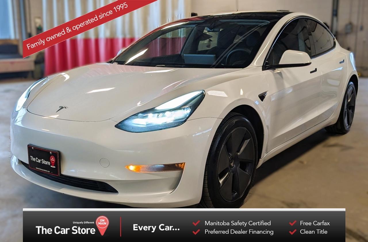 2023 Tesla Model 3 Long Range Dual Motor &ndash; No Accidents| FULL TESLA WARRANTY DEC/2027, POWERTRAIN/BATTERY TO DEC 2031! Pearl White/Black Prem Leather, Cold Wthr Pkg, Aero Wheels, Autopilot! 
 
 
 Electric Performance, Everyday Usability: 
 The Model 3 Long Range delivers instant torque, exceptional range, and the seamless tech integration Tesla is known for. With dual motors and AWD, it performs confidently in all weather conditions. 
 
 
 Ready to go: 
 Some Teslas dont even come with a mobile charger and youre stuck paying for supercharging right out of the gate. This model comes with the mobile charger. 
 
 
 Our Take: 
 Few EVs balance performance, range, and design like the Model 3 Long Range. It&rsquo;s quick, connected, and effortlessly modern &mdash; exactly what an electric sedan should be. 
 
 
 We are a local Family Owned business and we try to do things a little different. 
 
 At The Car Store on Main every vehicle is Manitoba Safety Certified. 
 Every vehicle sold is eligible for the Advantage Plan: 
 30 Day Warranty on all MB Safety certificate related items. 
 CarFax Vehicle History Report 
 2 sets of Keys 
 Wholesale access to all other Miscellaneous Accessories (i.e. Wtr Tires, Remote Starr, all misc vehicle accessories/parts, etc...) 
 And of course a Full tank of Gas. 
 
 There is no Gimmicks or games, we are always aggressive on our prices and try to separate ourselves from the rest. 
 We also have an on-site Certified Banker who shops to get the best possible interest rates in with all Major Banks and Credit Unions! 
 
 Come to our Brand New modern showroom and see what makes us Uniquely Different! 
 
 Located on Main St. just North of Chief Peguis Trail. 
 
 To schedule an appointment call us directly at 204-669-1248 or email sales@thecarstore.ca 
 
 The Car Store on Main 
 -Uniquely Different- 
 
 www.thecarstore.ca 
 Local: 204-669-1248 
 Toll Free: 877-634-2975 
 
 A local family owned business unlike typical car lots, there are no pressure tactics, no games, no gimmicks, no Sales Manager, General Manager or Used Car Manager, just straight answers and fair deals all the time! 
 
 *PRICE DOES NOT INCLUDE TAXES (G.S.T & P.S.T) 
 Dealer Permit # 4481