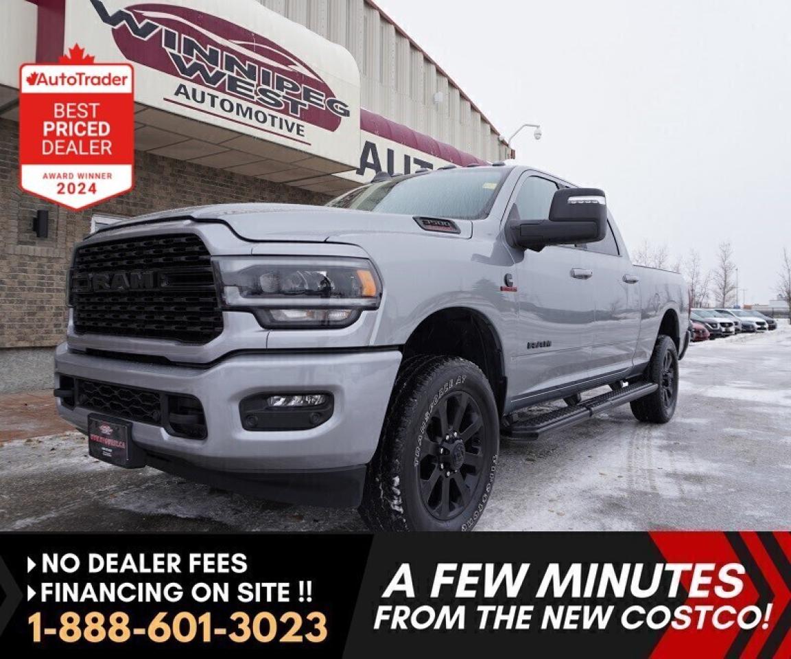 *** Dealer arranged financing on site! Quick, Simple,  no calls or waiting on bank appointments required!! Drive away today ***   NO ADMINISTRATION FEES!!

 2024 RAM 3500 BIG HORN NIGHT EDITION HO CUMMINS  FULLY LOADED & LIKE NEW - 6.7L HIGH OUTPUT CUMMINS | AISIN TRANSMISSION | 4X4 | NIGHT EDITION | BILLET SILVER 

This is not your average Big Horn  this is the one everyone is searching for. A hard-to-find 2024 RAM 3500 Big Horn Crew Cab Night Edition, fully loaded with the Level 2 Equipment Group, low kms, and the legendary 6.7L High Output Cummins Turbo Diesel engine paired with the Heavy Duty AISIN 6-speed automatic transmission with a jaw-dropping 420 HP and 1,075 ft/lbs of torque, this truck is built to pull anything with confidence  while surrounding you in modern luxury, technology, and safety. VERY LOW KMS and showing like new, this is a truck that turns heads and gets the job done.

PERFORMANCE & CAPABILITY:

-6.7L High Output Cummins Turbo Diesel (420 HP / 1,075 lb-ft Torque)
-Heavy Duty AISIN 6-Speed Automatic Transmission
-Auto 4x4 with 2-Stage Transfer Case & Anti-Spin Differential
-Factory Fifth Wheel & Gooseneck Prep Kit
-Factory HD Tow Package with Integrated Trailer Brake Controller
-Factory Exhaust Brake & Trailer Sway Control
-Transfer Case Skid Plate
-Power Extendable Heated Tow Mirrors with Power Convex
-High Mounted Rear Cargo Camera + ParkView Backup Camera

LUXURY, TECH & COMFORT:

-Big Horn Night Edition in stunning Billet Silver
-Power Heated Front Bucket Seats with Full Center Console (5-passenger)
-Heated Steering Wheel & Power Adjustable Pedals
-Premium Alpine 9-Speaker Audio System with Subwoofer
-12 Full Touchscreen Uconnect 4 Multimedia System
-Bluetooth Hands-Free Calling & Audio Streaming
-Keyless Push-Button Start & Remote Start
-Full Surround View Camera System
-Power Convex Mirrors & Trailer Reverse Guidance
-Factory Tri-Fold Tonneau Box Cover
-Rear Wheelhouse Liners

SAFETY & DRIVER ASSIST FEATURES:

-Lane Departure Warning with Lane Keep Assist
-Adaptive Cruise Control with Stop & Go
-Forward Collision Warning with Active Braking
-Auto High-Beam Control & Rain-Sensing Wipers
-Electronic Stability Control

 EXTERIOR & TOWING ENHANCEMENTS:

-Night Edition full black Appearance Package
-Black Night Edition 20-inch Aluminum Sport Wheels
-Tinted Cab Clearance Lights
-Tinted Tail lights and clearance markers
-Black Badging
-FULL length Wheel-to-wheel running board steps
-Factory Tow Package
-Rear Wheelhouse Liners
-Fifth Wheel and Gooseneck prep package
-Full Tri-fold Tonneau box cover

 WHY THIS TRUCK STANDS OUT:

High Output Cummins + AISIN  the ultimate combination for serious towing & long-term reliability
Fully loaded Big Horn Night Edition  rare spec with luxury features typically found on Laramie/Limited
Immaculate condition  low kilometers, western history, pride of ownership evident
Loaded with comfort upgrades, and work-ready equipment
Pull anything, go anywhere, and look good doing it.

 This truck wont last long  fully loaded HO Cummins with the AISIN and Night Edition package is hard to find. Whether youre towing, working, or just want a show-stopping daily driver, this 2024 RAM 3500 has it all. Call or message us today to schedule a test drive or reserve it before its gone.

Comes with a Manitoba Safety Certification, and we have many Extended Powertrain warranties available on your vehicle purchase up to 10-year coverage (on eligible vehicles see dealer for details). Financing on site with Zero down financing OAC. Trades accepted. View at Winnipeg West Automotive Group, 5195 Portage Ave. (only a couple of minutes past the new Costco) Dealer permit # 6007, Call now 1(888) 601-3023. This Car is located in Winnipeg Manitoba,  however we can have it shipped anywhere in North America relatively inexpensively.
