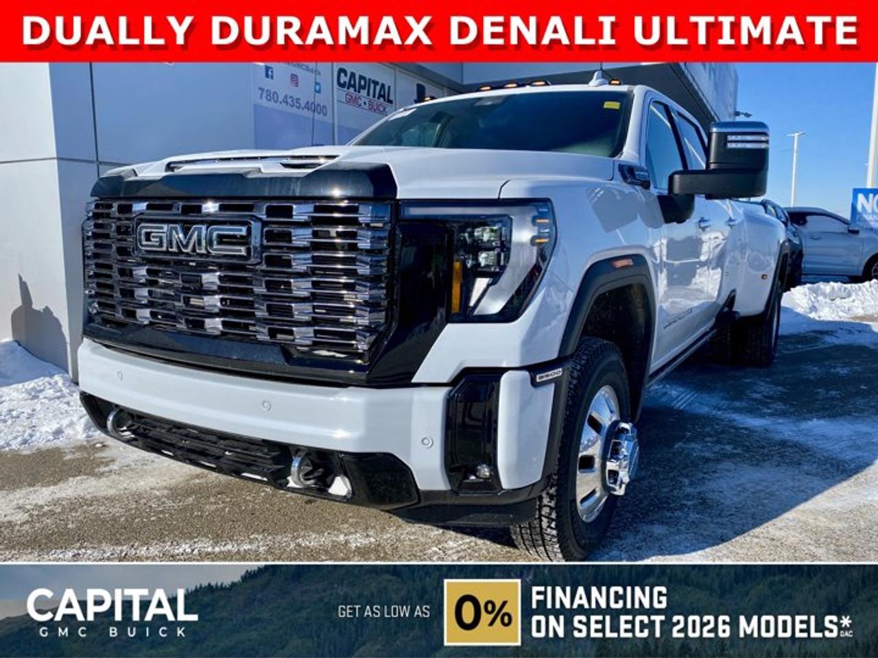 This 2026 ULTIMATE DENALI HD 3500 DUALLY is the benchmark for LUXURY. Fully equipped with every option including Massaging Power Seats, Heated and Cooled Seats, Heads-Up Display, Adaptive Cruise, Rear Streaming Mirror, Signature Alpine Umber Interior, Vader Chrome, Duramax Engine, 360 Cam, Sunroof and so much more... CALL NOW and secure yours today..Ask for the Internet Department for more information or book your test drive today! Text (or call) 780-435-4000 for fast answers at your fingertips!Disclaimer: All prices are plus taxes and include all cash credits and loyalties. See dealer for details. AMVIC Licensed Dealer # B1044900