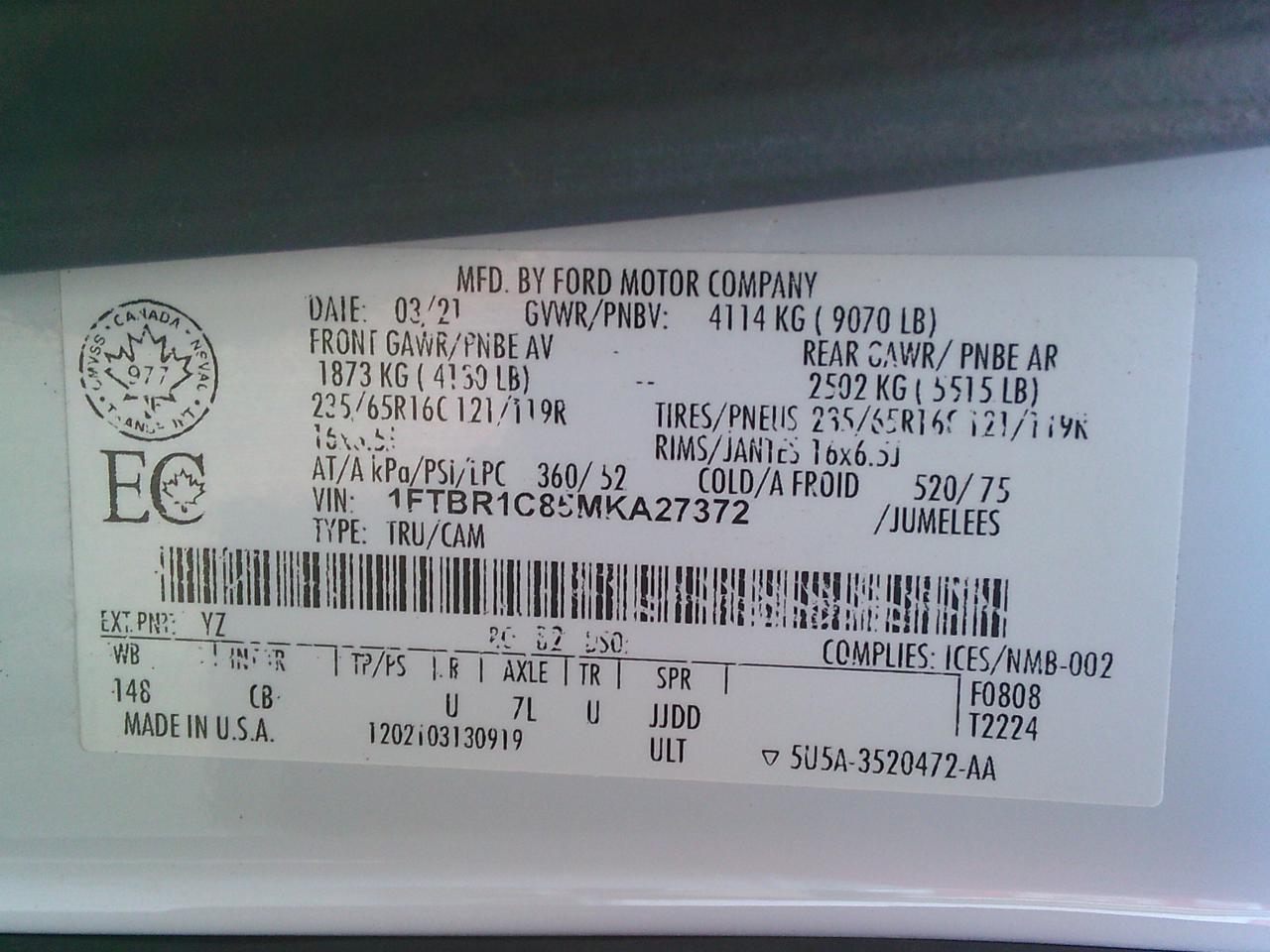 2021 Ford Transit Cargo Van T-250 148  Med Rf 9070 GVWR RWD - Photo #29