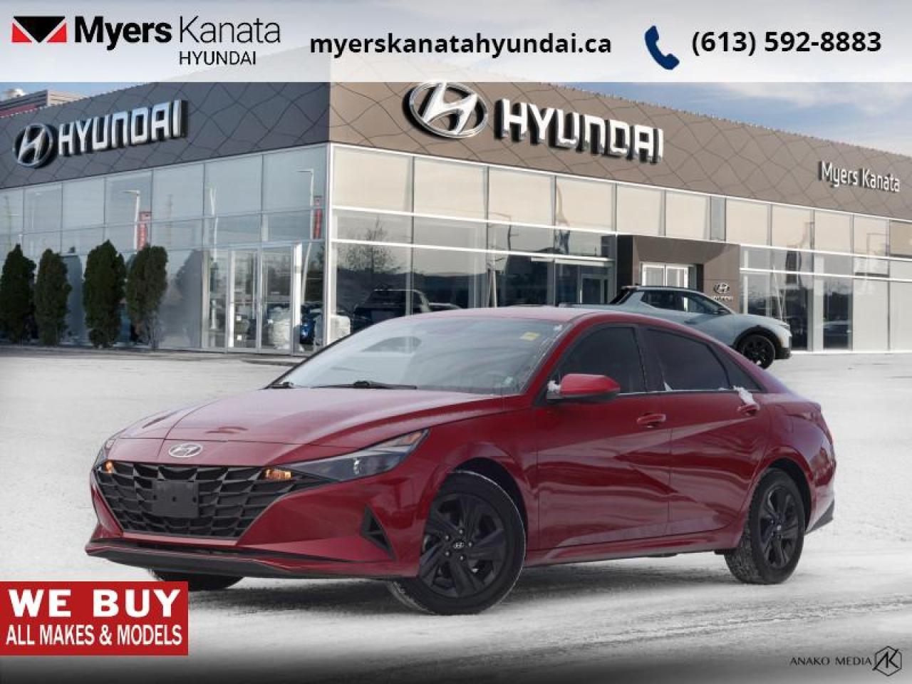 <b>Lane Keep Assist,  Heated Seats,  Android Auto,  Apple CarPlay,  Aluminum Wheels!</b><br> <br>    This 2022 Elantra is bringing the classic sedan back with bold, edgy, forward-thinking design. This  2022 Hyundai Elantra is fresh on our lot in Kanata. <br> <br>This 2022 Elantra was made to be the sharpest compact sedan on the road. With tons of technology packed into the spacious and comfortable interior, along with bold and edgy styling inside and out, this family sedan makes the unexpected your daily driver. This  sedan has 64,141 kms. Its  fiery red in colour  and is completely accident free based on the <a href=https://vhr.carfax.ca/?id=e7vYkwJZbRbv+SxEZQ8KeJIbmOMWSIzW target=_blank>CARFAX Report</a> . It has an automatic transmission and is powered by a  147HP 2.0L 4 Cylinder Engine. <br> <br> Our Elantras trim level is Preferred. This Preferred Elantra is a great choice if you want a more convenient car that comes with proximity keys that allow hands free cargo access, and a safer drive with blind spot and rear collision assist. This Elantra is also equipped with an advanced safety suite including lane keep assist, forward collision assist, driver monitoring, and automatic highbeams. The incredible feature list continues with heated power seats for comfort while voice activated, touch screen infotainment including wireless connectivity with Android Auto, Apple CarPlay, and Bluetooth keeps you connected. Aluminum wheels and gorgeous styling make sure you stand out in a crowd while heated power side mirrors, remote keyless entry, and a rear view camera make every day easier. This vehicle has been upgraded with the following features: Lane Keep Assist,  Heated Seats,  Android Auto,  Apple Carplay,  Aluminum Wheels,  Remote Keyless Entry,  Touch Screen. <br> <br>To apply right now for financing use this link : <a href=https://www.myerskanatahyundai.com/finance/ target=_blank>https://www.myerskanatahyundai.com/finance/</a><br><br> <br/><br>Smart buyers buy at Myers where all cars come Myers Certified including a 1 year tire and road hazard warranty (some conditions apply, see dealer for full details.)<br> <br>This vehicle is located at Myers Kanata Hyundai 400-2500 Palladium Dr Kanata, Ontario.<br>*LIFETIME ENGINE TRANSMISSION WARRANTY NOT AVAILABLE ON VEHICLES WITH KMS EXCEEDING 140,000KM, VEHICLES 8 YEARS & OLDER, OR HIGHLINE BRAND VEHICLE(eg. BMW, INFINITI. CADILLAC, LEXUS...)<br> Come by and check out our fleet of 40+ used cars and trucks and 180+ new cars and trucks for sale in Kanata.  o~o