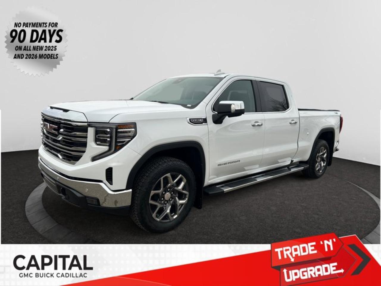 This 2026 GMC Sierra 1500 in Summit White is equipped with 4WD and Gas V8 5.3L/325 engine.The Next Generation Sierra redefines what it means to drive a pickup. The redesigned for 2019 Sierra 1500 boasts all-new proportions with a larger cargo box and cabin. It also shaves weight over the 2018 model through the use of a lighter boxed steel frame and extensive use of aluminum in the hood, tailgate, and doors.To help improve the hitching and towing experience, the available ProGrade Trailering System combines intelligent technologies to offer an in-vehicle Trailering App, a companion to trailering features in the myGMC app and multiple high-definition camera views.GMC has altered the pickup landscape with groundbreaking innovation that includes features such as available Rear Camera Mirror and available Multicolour Heads-Up Display that puts key vehicle information low on the windshield. Innovative safety features such as HD Surround Vision and Lane Change Alert with Side Blind Zone alert will also help you feel confident and in control in the Next Generation Seirra.Key features of the Sierra SLE and SLT include: Available GMC MultiPro Tailgate, Available Premium heated leather-appointed driver and front passenger seating, High -intensity LED headlamps, and Available ProGrade Trailering System.Check out this vehicles pictures, features, options and specs, and let us know if you have any questions. Helping find the perfect vehicle FOR YOU is our only priority.P.S...Sometimes texting is easier. Text (or call) 306-801-9090 for fast answers at your fingertips!Dealer License #914248Disclaimer: All prices are plus taxes & fees. See dealer for Details. Dealer Permit # 914248 See dealer for Details.