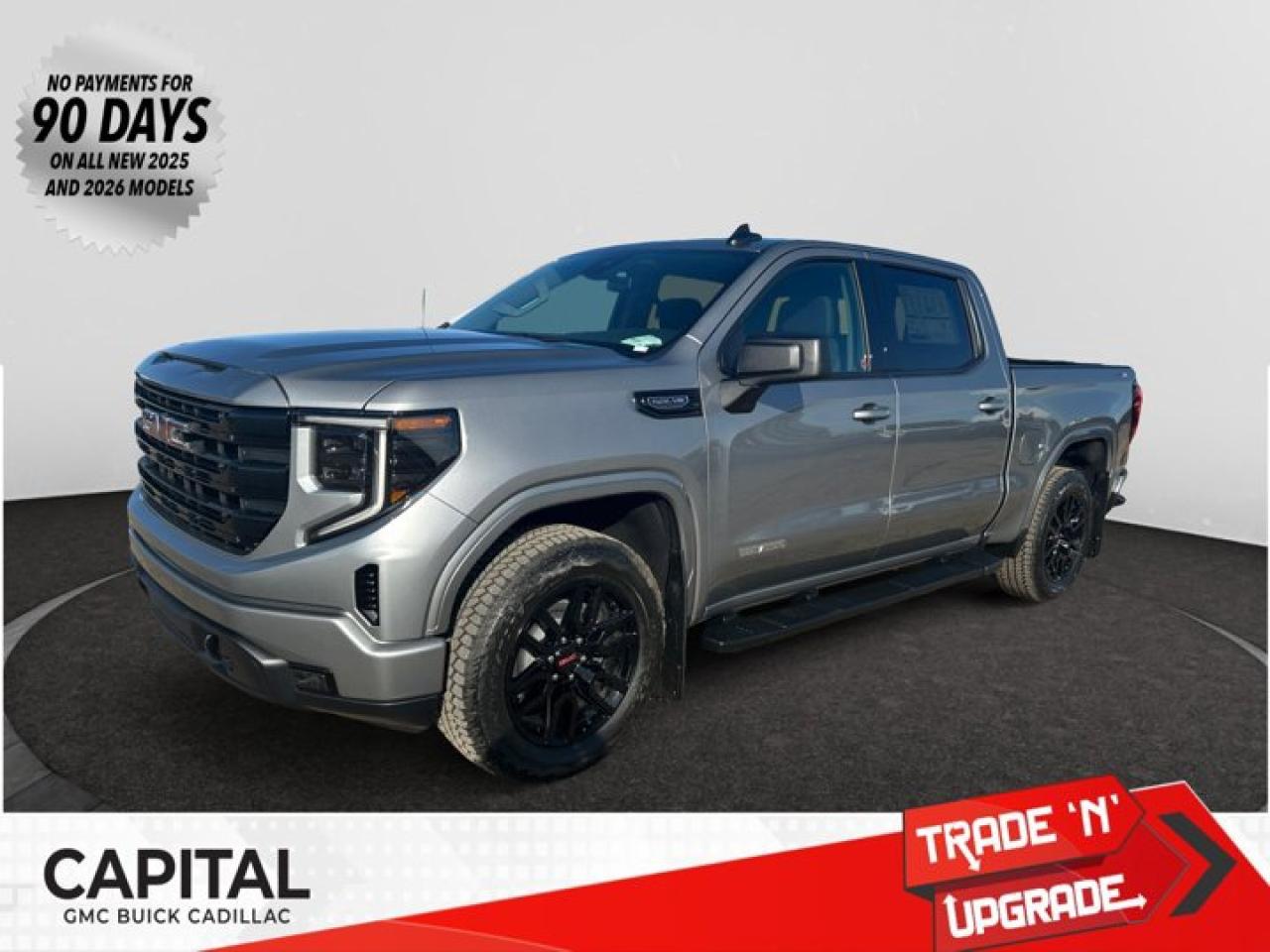 This 2026 GMC Sierra 1500 in Sterling Metallic is equipped with 4WD and Gas V8 5.3L/325 engine.The Next Generation Sierra redefines what it means to drive a pickup. The redesigned for 2019 Sierra 1500 boasts all-new proportions with a larger cargo box and cabin. It also shaves weight over the 2018 model through the use of a lighter boxed steel frame and extensive use of aluminum in the hood, tailgate, and doors.To help improve the hitching and towing experience, the available ProGrade Trailering System combines intelligent technologies to offer an in-vehicle Trailering App, a companion to trailering features in the myGMC app and multiple high-definition camera views.GMC has altered the pickup landscape with groundbreaking innovation that includes features such as available Rear Camera Mirror and available Multicolour Heads-Up Display that puts key vehicle information low on the windshield. Innovative safety features such as HD Surround Vision and Lane Change Alert with Side Blind Zone alert will also help you feel confident and in control in the Next Generation Seirra.Key features of the Sierra Elevation include: Monochromatic look with black grille and vertical recovery hooks, 20 gloss black painted-aluminum wheels, Available x31 Off-Road package with integrated dual exhaust and all-terrain tires, Keyless open and start, and LED cargo box lighting.Check out this vehicles pictures, features, options and specs, and let us know if you have any questions. Helping find the perfect vehicle FOR YOU is our only priority.P.S...Sometimes texting is easier. Text (or call) 306-801-9090 for fast answers at your fingertips!Dealer License #914248Disclaimer: All prices are plus taxes & fees. See dealer for Details. Dealer Permit # 914248 See dealer for Details.