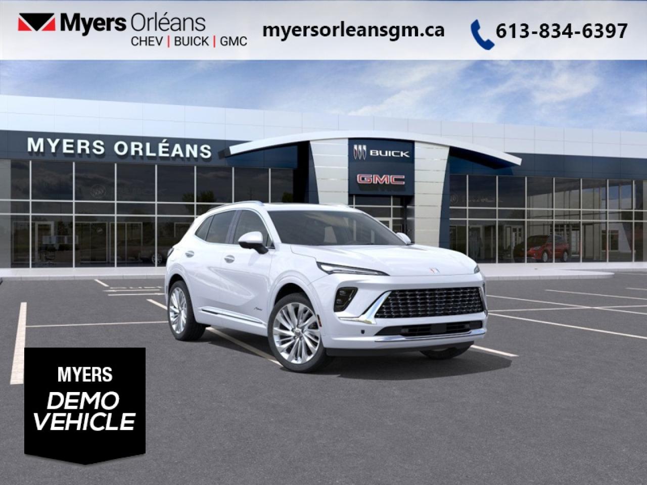 <b>Low Mileage, Sunroof,  Cooled Seats,  HUD,  Bose Premium Audio,  Leather Seats!</b><br> <br> <br> <br>For more than 80 years, the Myers Automotive Group has brought exceptional vehicles and world-class service to drivers in the Ottawa area. Myers Orleans Chevrolet Buick GMC is proud to serve Greater Ottawa, and to continue the tradition of excellence that the Myers name is known for. We are your trusted and professional choice since 1942!<br> <br>  The 2026 Buick Envision blends refined luxury, modern technology and compact-SUV versatility in a style-forward package. <br> <br>The 2026 Buick Envision offers drivers a sophisticated crossover experience that pairs elegant design with modern technology and capable handling. Inside, youll enjoy a cabin filled with refined touches, intuitive controls and the kind of comfort suited for daily needs or longer drives. With all-wheel drive as standard, thoughtful amenities, and Buicks commitment to safety, the Envision presents a compelling option for those seeking upscale performance in a compact SUV.<br> <br> This Iridescent White Tricoat SUV  has an Automatic transmission and is powered by a  228HP 2.0L 4 Cylinder Engine.<br> <br> Our Envisions trim level is Avenir. This range-topping Avenir trim rewards you with a panoramic sunroof, ventilated and heated leather seats with massage function, a drivers head up display, and a sonorous 9-speaker Bose premium audio. Also standard include a power liftgate for rear cargo access, an HD surround vision system, a wireless charging pad for mobile devices, and an ultra-wide infotainment screen with wireless Apple CarPlay and Android Auto. Safety features include adaptive cruise control, blind zone steering assist, lane keep assist with lane departure warning, rear park assist, and rear cross traffic braking. Additional features also include remote engine start, keyless open, a heated steering wheel, and even more. This vehicle has been upgraded with the following features: Sunroof,  Cooled Seats,  HUD,  Bose Premium Audio,  Leather Seats,  360 Camera,  Wireless Charging Pad.  This is a demonstrator vehicle driven by a member of our staff, so we can offer a great deal on it.<br><br> <br>To apply right now for financing use this link: <a href=https://www.myersorleansgm.ca/FinancePreQualForm target=_blank>https://www.myersorleansgm.ca/FinancePreQualForm</a><br><br> <br/>   <br> Buy this vehicle now for the lowest bi-weekly payment of <b>$368.33</b> with $0 down for 84 months @ 3.99% APR O.A.C. ( Plus applicable taxes -  **Rebates may not be applicable on all purchase types [cash, lease, or finance]. Eligibility and conditions may vary. Please see dealer for full details and confirmation of eligibility.   ).  Incentives expire 2026-02-02.  See dealer for details. <br> <br>At Myers Orleans Chevrolet, youll find an impressive inventory of brand-new Chevrolet, Buick, and GMC vehicles. But we dont stop there! We also offer an amazing array of gently-used cars, trucks, and SUVs from Chevrolet, as well as a selection of alternate-brand used vehicles from some of Canadas favourite auto makers. When you choose to shop with Myers, youre not limited to what you can find on our well-appointed lot. Youve got the resources of an entire automotive group at your fingertips! Our friendly, no-pressure sales team will go through your list of must-haves, and will match you with the vehicle from Myers that checks off all the right boxes.<br> Come by and check out our fleet of 30+ used cars and trucks and 210+ new cars and trucks for sale in Orleans.  o~o