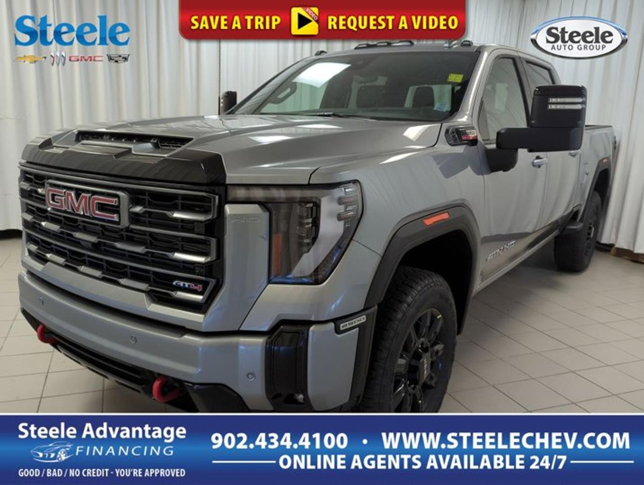 With exciting times ahead, our 2026 GMC Sierra 2500HD AT4 Crew Cab 4X4 stands out with a bold and heroic design in Sterling Metallic! Motivated by a TurboCharged 6.6 Litre DuraMax Diesel V8 providing 470hp and 975lb-ft of torque to a 10 Speed Allison Automatic transmission. This Four Wheel Drive truck also has an off-road suspension, skid plates, hill-descent control, and an Autotrac 2-speed transfer case for getting to hard-to-reach jobs. Our Sierra boasts LED lighting, red recovery hooks, 20-inch high-gloss black alloy wheels, a spray-on bedliner, sunroof, and a MultiPro tailgate for high-visibility styling. When you get behind the wheel, our AT4 cabin is your mobile command post for doing more. It features heated/ventilated leather power front seats and heated rear seats, a heated-wrapped steering wheel, dual-zone automatic climate control, keyless access/ignition, remote start, and remarkable technologies. Highlights include a Bose audio system, a 12.3-inch driver display, a 13.4-inch touchscreen, Google Built-in, WiFi compatibility, Apple CarPlay?/Android Auto?, Bluetooth?, and wireless charging. GMC helps you stay safe as you work hard with a surround-view system, a bed-view camera, trailer-capable blind-spot monitoring, automatic braking, parking sensors, lane-departure warning, trailer-sway control, hill-start assistance, and more. When tough jobs call, our Sierra 2500 AT4 is ready to answer! Save this Page and Call for Availability. We Know You Will Enjoy Your Test Drive Towards Ownership! Metros Premier Credit Specialist Team Good/Bad/New Credit? Divorce? Self-Employed?