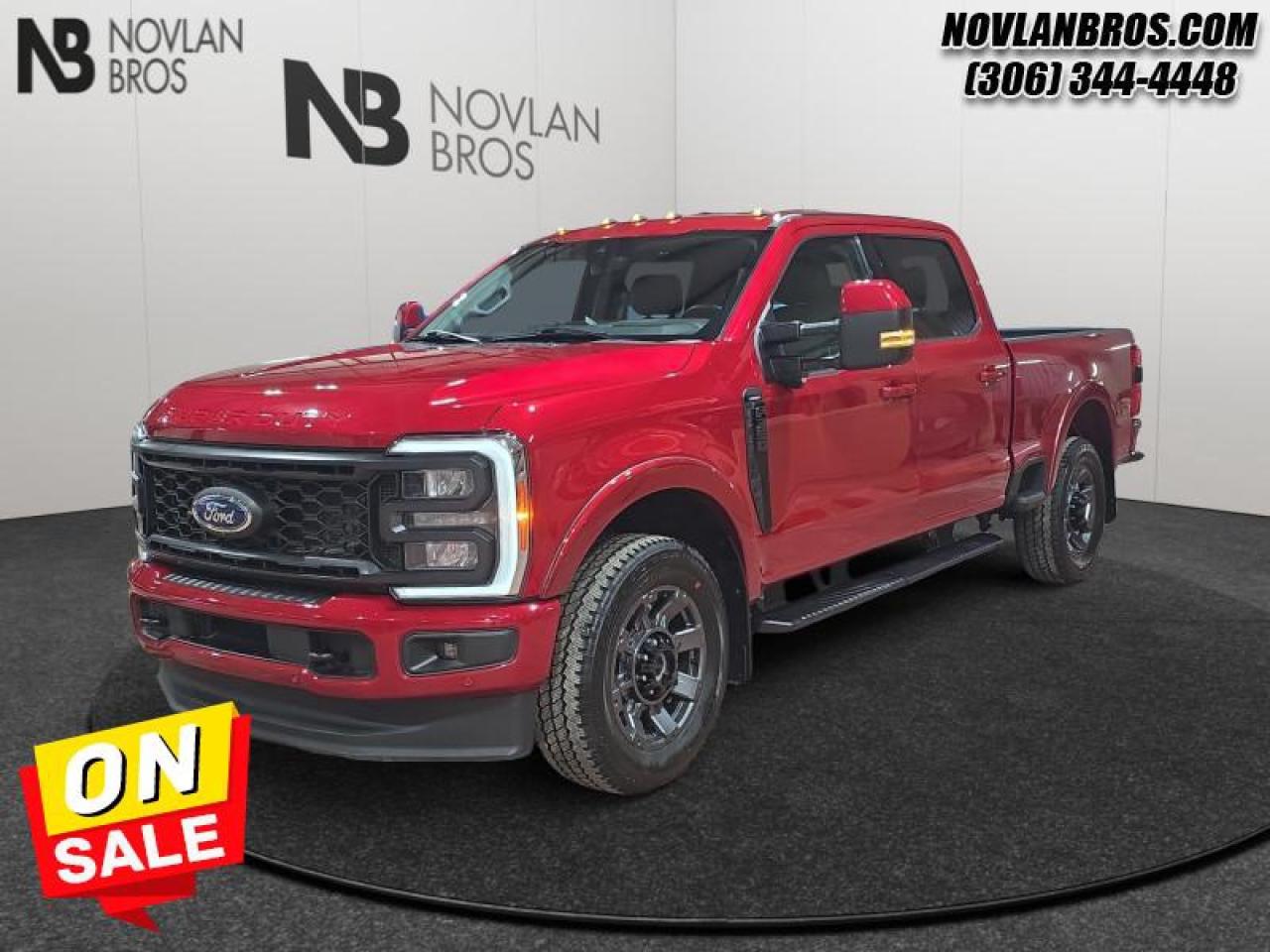 <b>Diesel Engine, Heated Seats, Sunroof, Navigation, Leather Interior!</b><br> <br> Check out our great inventory of pre-owned vehicles at Novlan Brothers!<br> <br> Hot Deal! Weve marked this unit down $2000 from its regular price of $76800.  If you have the need to haul or tow heavy loads, this Ford F-350 should be at the top of your consideration list. This 2023 Ford F-350 Super Duty is for sale today in Paradise Hill. <br> <br>The most capable truck for work or play, this heavy-duty Ford F-350 never stops moving forward and gives you the power you need, the features you want, and the style you crave! With high-strength, military-grade aluminum construction, this F-350 Super Duty cuts the weight without sacrificing toughness. The interior design is first class, with simple to read text, easy to push buttons and plenty of outward visibility. This truck is strong, extremely comfortable and ready for anything. This  sought after diesel Crew Cab 4X4 pickup  has 147,849 kms. Its rapid red metallic tinted clearcoat in colour and is completely accident free based on the <a href=https://vhr.carfax.ca/?id=7rnh3qdmsnodsuhmBPV4M8sUqgchL9gh target=_blank>CARFAX Report</a>. It has a 10 speed automatic transmission and is powered by a  475HP 6.7L 8 Cylinder Engine. <br> <br> Our F-350 Super Dutys trim level is Lariat. Experience rugged capability and luxury in this F-350 Lariat trim, which features leather-trimmed heated and ventilated front seats with power adjustment, memory function and lumbar support, a heated leather-wrapped steering wheel, voice-activated dual-zone automatic climate control, power-adjustable pedals, a sonorous 8-speaker Bang & Olufsen audio system, and two 120-volt AC power outlets. This truck is also ready to get busy, with equipment such as class V towing equipment with a hitch, trailer wiring harness, a brake controller and trailer sway control, beefy suspension with heavy duty shock absorbers, power extendable trailer style mirrors, and LED headlights with front fog lamps and automatic high beams. Connectivity is handled by a 12-inch infotainment screen powered by SYNC 4, bundled with Apple CarPlay, Android Auto, inbuilt navigation, and SiriusXM satellite radio. Safety features also include Ford Co-Pilot360 with a surround camera and pre-collision assist with automatic emergency braking and cross-traffic alert, blind spot detection, rear parking sensors, forward collision mitigation, and a cargo bed camera. This vehicle has been upgraded with the following features: Diesel Engine, Heated Seats, Sunroof, Navigation, Leather Interior, Alloy Wheels, Remote Engine Start. <br> To view the original window sticker for this vehicle view this <a href=http://www.windowsticker.forddirect.com/windowsticker.pdf?vin=1FT8W3BT1PED87150 target=_blank>http://www.windowsticker.forddirect.com/windowsticker.pdf?vin=1FT8W3BT1PED87150</a>. <br/><br> <br>To apply right now for financing use this link: <a href=http://novlanbros.com/credit/ target=_blank>http://novlanbros.com/credit/</a><br><br> <br/><br>The Novlan family is owned and operated by a third generation and committed to the values inherent from our humble beginnings.<br> Come by and check out our fleet of 30+ used cars and trucks and 60+ new cars and trucks for sale in Paradise Hill.  o~o