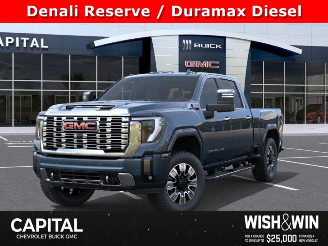 This GMC Sierra 3500HD delivers a Turbocharged Diesel V8 6.6L/ engine powering this Automatic transmission. TRANSMISSION, 10-SPEED AUTOMATIC, REAR AXLE, 3.42 RATIO, PREMIUM FLOOR LINERS WITH REMOVABLE CARPET INSERT, FRONT.*This GMC Sierra 3500HD Comes Equipped with These Options *HEAVY DUTY FRONT SPRING/CAMPER PACKAGE Note: If ordered for Camper usage, recommend ordering (UY2) Trailering wiring provisions, DENALI RESERVE PACKAGE includes (CWM) Technology Package and (CF5) power sunroof , LPO, CARGO TIE-DOWN RINGS, SET OF 4 (dealer-installed), LPO, BODY COLOUR WHEEL ARCH MOULDINGS (dealer-installed), HIGH IDLE SWITCH, GVWR, 12,100 LBS. (5488 KG) WITH SINGLE REAR WHEELS, ENGINE, DURAMAX 6.6L TURBO-DIESEL V8, B20-DIESEL COMPATIBLE (470 hp [350.5 kW] @ 2800 rpm, 975 lb-ft of torque [1322 Nm] @ 1600 rpm) (Includes (K05) engine block heater.), DOWNPOUR METALLIC, DENALI PREFERRED EQUIPMENT GROUP includes standard equipment, ALTERNATORS, DUAL, 220-AMPS PRIMARY, 170-AMPS AUXILIARY.* Stop By Today *Youve earned this- stop by Capital Chevrolet Buick GMC Inc. located at 13103 Lake Fraser Drive SE, Calgary, AB T2J 3H5 to make this car yours today!