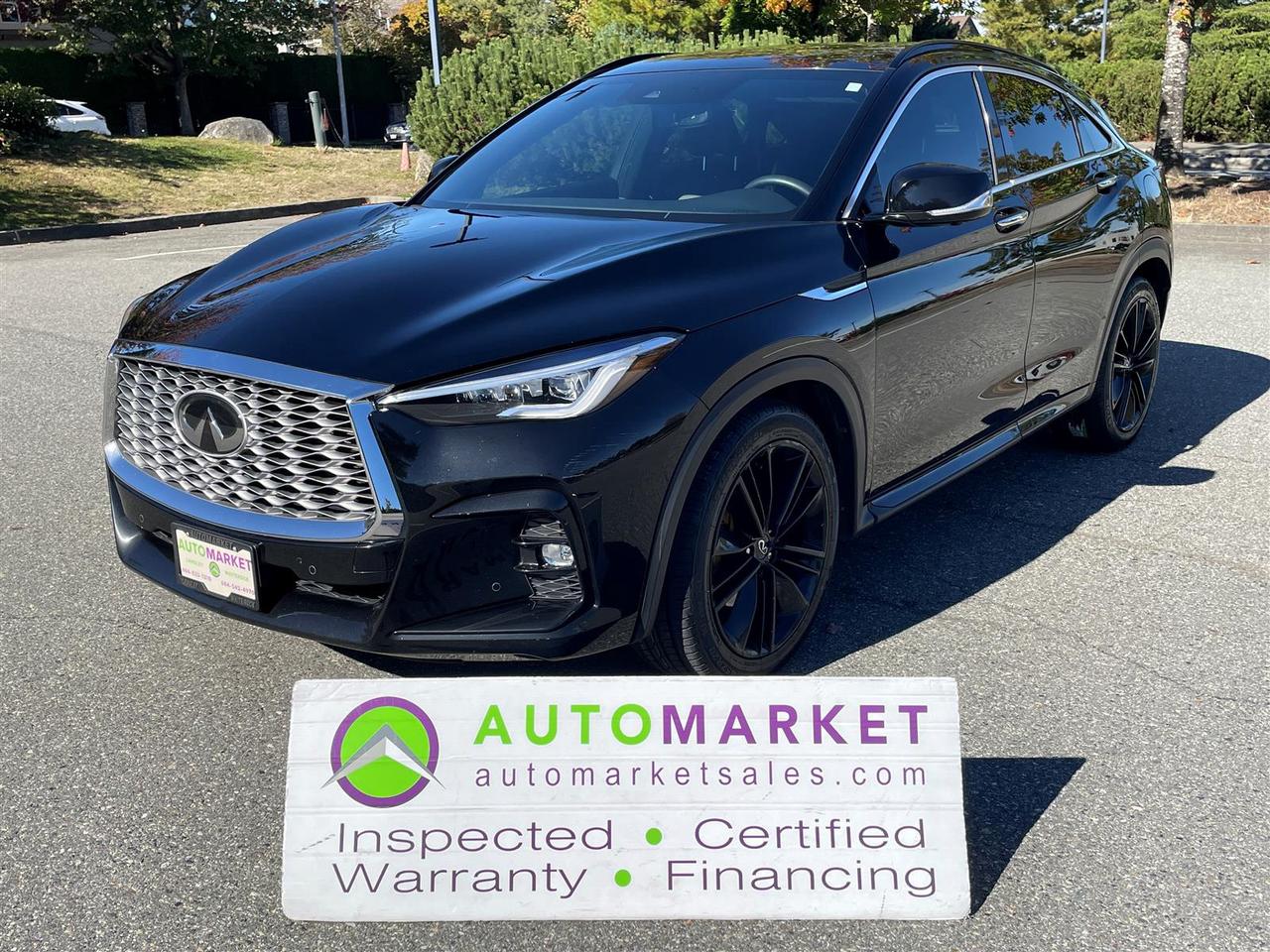 LOCAL, ONE OWNER, NO ACCIDENT CLAIMS. LOADED QX55 WITH ALL OF THE BEST FEATURES INCL AWD, MOONROOF, CARPLAY. GREAT FINANCING, INSPECTED AND FREE WARRANTY!<br /><br />Welcome to the Automarket, your community financing dealership of "YES". We are featuring an extremely clean and beautiful QX55. his is a very sporty and nimble SUV with Panoramic Moonroof, AWD, Apple/Android Carplay and loads of safety systems which includeblind Spot Monitor, Pre-Collision, Cross Traffic Alert and so much more.&nbsp;<br /><br />Having been fully inspected, we know that the Tires are Brand new on all 4 corners the Front Brakes are brand new and the rear brakes are 60% New, the battery and the coolant have been tested and we changed the oil and fully detailed the vehicle for your enjoyment and peace of mind.<br /><br />2 LOCATIONS TO SERVE YOU, BE SURE TO CALL FIRST TO CONFIRM WHERE THE VEHICLE IS PARKED<br />WHITE ROCK 604-542-4970 LANGLEY 604-533-1310 OWNER'S CELL 604-649-0565<br /><br />We are a family owned and operated business since 1983 and we are committed to offering outstanding vehicles backed by exceptional customer service, now and in the future.<br />What ever your specific needs may be, we will custom tailor your purchase exactly how you want or need it to be. All you have to do is give us a call and we will happily walk you through all the steps with no stress and no pressure.<br />WE ARE THE HOUSE OF YES?<br />ADDITIONAL BENFITS WHEN BUYING FROM SK AUTOMARKET:<br />ON SITE FINANCING THROUGH OUR 17 AFFILIATED BANKS AND VEHICLE FINANCE COMPANIES<br />IN HOUSE LEASE TO OWN PROGRAM.<br />EVRY VEHICLE HAS UNDERGONE A 120 POINT COMPREHENSIVE INSPECTION<br />EVERY PURCHASE INCLUDES A FREE POWERTRAIN WARRANTY<br />EVERY VEHICLE INCLUDES A CARFAX AND ICBC DAMAGE REPORT<br />EVERY VEHICLE IS GUARANTEED LIEN FREE<br />DISCOUNTED RATES ON PARTS AND SERVICE FOR YOUR NEW CAR AND ANY OTHER FAMILY CARS THAT NEED WORK NOW AND IN THE FUTURE.<br />36 YEARS IN THE VEHICLE SALES INDUSTRY<br />A+++ MEMBER OF THE BETTER BUSINESS BUREAU<br />RATED TOP DEALER BY CARGURUS 2 YEARS IN A ROW<br />MEMBER IN GOOD STANDING WITH THE VEHICLE SALES AUTHORITY OF BRITISH COLUMBIA<br />MEMBER OF THE AUTOMOTIVE RETAILERS ASSOCIATION<br />COMMITTED CONTRIBUTER TO OUR LOCAL COMMUNITY AND THE RESIDENTS OF BC<br /><br /><br /> This vehicle has been Fully Inspected, Certified and Qualifies for Our Free Extended Warranty.Don't forget to ask about our Great Finance and Lease Rates. We also have a Options for Buy Here Pay Here and Lease to Own for Good Customers in Bad Situations. 2 locations to help you, White Rock and Langley. Be sure to call before you come to confirm the vehicles location and availability or look us up at www.automarketsales.com. White Rock 604-542-4970 and Langley 604-533-1310. Serving Surrey, Delta, Langley, Richmond, Vancouver, all of BC and western Canada. Financing & leasing available. CALL SK AUTOMARKET LTD. 6045424970. Call us toll-free at 1 877 813-6807. $999 Documentation fee (negotiable) and applicable taxes are in addition to advertised prices. LANGLEY LOCATION DEALER# 40038 S. SURREY LOCATION DEALER #9987<br />