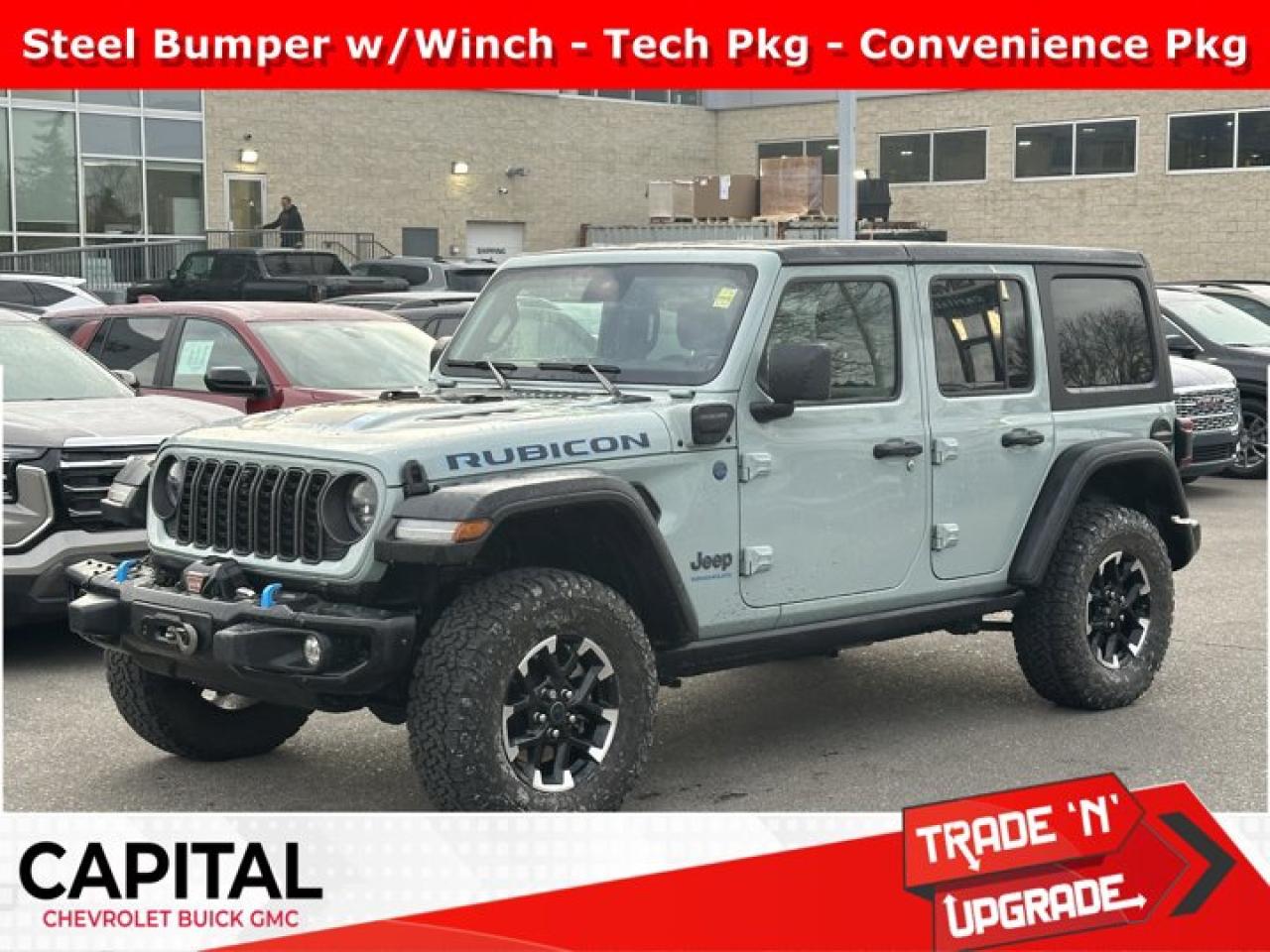 Recent Arrival!Ask for the Internet Department for more information or book your test drive today! Call 403-256-4960 for fast answers at your fingertips! Disclaimer: All prices are plus taxes. See dealer for details. AMVIC Licensed Dealer # B2020028.2024 Wrangler 8-Speed Automatic 4WD Wrangler Rubicon 4xe, 4WD, 4G LTE Wi-Fi Hot Spot, Alpine Premium Audio System, Auto-Dimming Rear-View Mirror, Convenience Group, Front Heated Seats, GPS Navigation, Heated Steering Wheel, Integrated Off-Road Camera, Quick Order Package 29V Rubicon, Radio: Uconnect 5 Nav w/12.3 Display, Remote Start System, SiriusXM w/360L On-Demand Content, Technology Group, Universal Garage Door Opener, Wheels: 17 x 7.5 Machined w/Black Pockets.