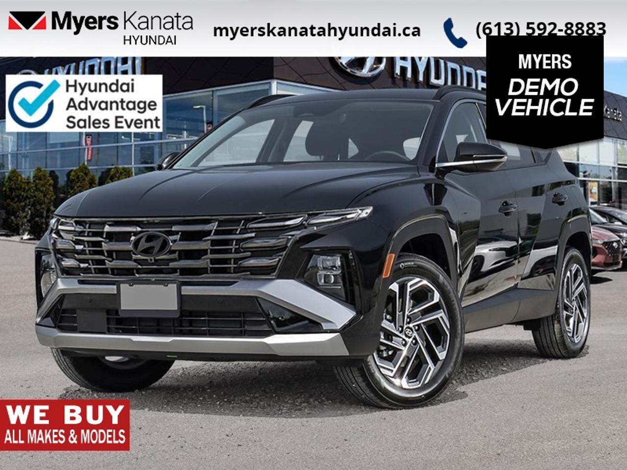 <b>Cooled Seats,  Navigation,  HUD,  360 Camera,  Sunroof!</b><br> <br> The 2026 Hyundai Tucson Hybrid brings efficient sophistication, modern styling and practical versatility to the compact SUV segment.<br> <br>The 2026 Hyundai Tucson Hybrid combines efficient performance, sleek design and intelligent features into a compact SUV crafted for modern life. Inside, the cabin boasts premium materials, intuitive technology and well-designed comfort for both driver and passengers. With its versatile nature, forward-looking enhancements and Hyundais commitment to thoughtful engineering, the Tucson Hybrid stands out as a smart, capable choice for drivers seeking more.<br> <br>This Ash Blk SUV has an Automatic transmission and is powered by a 231HP 1.6L 4 Cylinder Engine. <br> <br> Our Tucson Hybrids trim level is Ultimate. The cabin emphasizes comfort and technology with heated and ventilated front bucket seats, leather trim, a heated steering wheel, dual-zone automatic climate control, a head-up display, integrated navigation, wireless phone connectivity, and a premium 8-speaker Bose audio system. A panoramic glass sunroof with a power sunshade is incorporated early into the interior experience and complements the spacious seating configuration, smart key access, adaptive cruise control, memory settings, and extensive storage solutions. Safety is comprehensive with blind-spot warning, rear cross-traffic avoidance, forward collision-avoidance assist, lane keeping assist, multiple airbags including rear side-impact protection, a tire-pressure monitoring system, and advanced parking sensors integrated into a full surround-view monitoring suite. This vehicle has been upgraded with the following features: Cooled Seats, Navigation, HUD, 360 Camera, Sunroof, Bose Premium Audio, Power Liftgate. This is a demonstrator vehicle driven by a member of our staff and has just 6625 km.<br><br> <br>To apply right now for financing use this link: <a href=https://www.myerskanatahyundai.com/finance/ target=_blank>https://www.myerskanatahyundai.com/finance/</a><br> <br/>This vehicle may qualify for $500 Military Program Bonus. 5.99% financing for 96 months. <br> Buy this vehicle now for the lowest weekly payment of <b>$168.78</b> with $0 down for 96 months @ 5.99% APR O.A.C. ( Plus applicable taxes - $2596 and licensing fees **Rebates may not be applicable on all purchase types [cash, lease, or finance]. Eligibility and conditions may vary. Please see dealer for full details and confirmation of eligibility. ). Incentives expire 2026-08-31. See dealer for details. <br><br>This vehicle is located at Myers Kanata Hyundai 400-2500 Palladium Dr Kanata, Ontario. <br><br> Come by and check out our fleet of 40+ used cars and trucks and 190+ new cars and trucks for sale in Kanata.  o~o