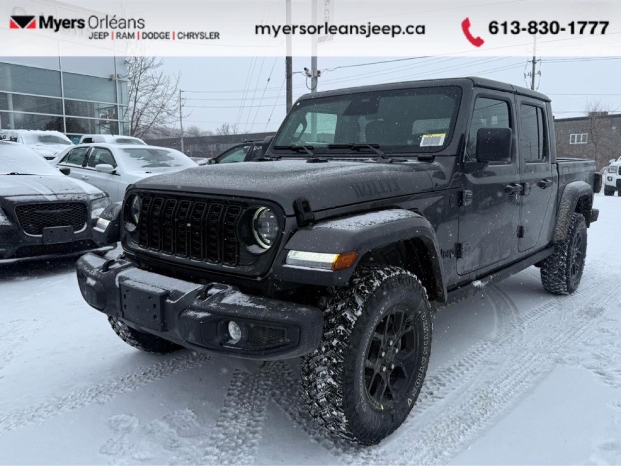 <b>Freedom Top!</b><br> <br> The 2026 Jeep Gladiator merges legendary Jeep off-road capability with the everyday practicality of a midsize pickup. <br> <br>The 2026 Jeep Gladiator is built for those who demand adventure without compromise. Combining the open-air freedom of a Jeep with the utility of a pickup, it delivers unmatched versatility for work, play, and everything in between. With a refined interior, advanced technology, and uncompromising off-road performance, the Gladiator proves that capability and comfort can go hand in hand.<br> <br>This Granite Crystal Metallic Regular Cab 4X4 pickup has an Automatic transmission and is powered by a 285HP 3.6L V6 Cylinder Engine. <br> <br> Our Gladiators trim level is Willys. This Gladiator Willys features upgraded aluminum wheels, two front tow hooks, undercarriage skid plates, a full-size spare with underbody storage, removable doors and windows, and a manual convertible top with fixed roll-over protection. This rugged truck also features great convenience features like proximity keyless entry with push button start, illuminated front and rear cupholders, two 12-volt DC power outlets, and tons of storage space. Handling infotainment and connectivity duties is a 12.3-inch screen powered by Uconnect 5W, and features Apple CarPlay, Android Auto, 4G LTE WiFi hotspot internet access, and streaming audio. This vehicle has been upgraded with the following features: Freedom Top.<br><br> View the original window sticker for this vehicle with this url <b><a href=http://www.chrysler.com/hostd/windowsticker/getWindowStickerPdf.do?vin=1C6PJTAG6TL152285 target=_blank>http://www.chrysler.com/hostd/windowsticker/getWindowStickerPdf.do?vin=1C6PJTAG6TL152285</a></b>.<br> <br>To apply right now for financing use this link: <a href=https://www.myersorleansjeep.ca/apply-for-financing/ target=_blank>https://www.myersorleansjeep.ca/apply-for-financing/</a><br><br> <br/> Weve discounted this vehicle $2898.    4.99% financing for 96 months. <br> Buy this vehicle now for the lowest weekly payment of <b>$172.04</b> with $0 down for 96 months @ 4.99% APR O.A.C. ( Plus applicable taxes -  **Rebates may not be applicable on all purchase types [cash, lease, or finance]. Eligibility and conditions may vary. Please see dealer for full details and confirmation of eligibility.   / Total Obligation of $71568  ).  Incentives expire 2026-02-02.  See dealer for details. <br> <br>The road to new driving experiences begins in our inventory, where youll find an incredible array of brand-new cars, trucks, minivans, and SUVs, including two of our bestselling models, the Dodge Ram 1500 and the Dodge Grand Caravan. If you want to know what the cutting edge of automotive technology looks like, all you have to do is visit Myers Orleans Jeep! Each model comes loaded with the convenient features and cool technology that help make every trip memorable. Looking for additional everyday luxury at a price thats incredibly wallet-friendly? Choose from our selection of quality pre-owned models! If you can think of a road, our friendly and knowledgeable sales team will help you find the perfect vehicle to drive it.<br><br>We may be a well-established dealership thats been part of the community for many years, but that doesnt mean were stuck in the past! At Myers Orleans Jeep, were proud to provide a fresh, modern approach to car buying. Using our array of online tools, you can browse our extensive inventory, schedule a service appointment, order parts, and even apply for credit from wherever youve got a connection. Our goal is to create relationships that will last, and we know that the best way to do this is by providing a dealership experience thats based on honesty, transparency, trust, and a commitment to customers. Stop by today and discover all the ways we go above and beyond for you.<br><br> Come by and check out our fleet of 50+ used cars and trucks and 60+ new cars and trucks for sale in Orleans.  o~o
