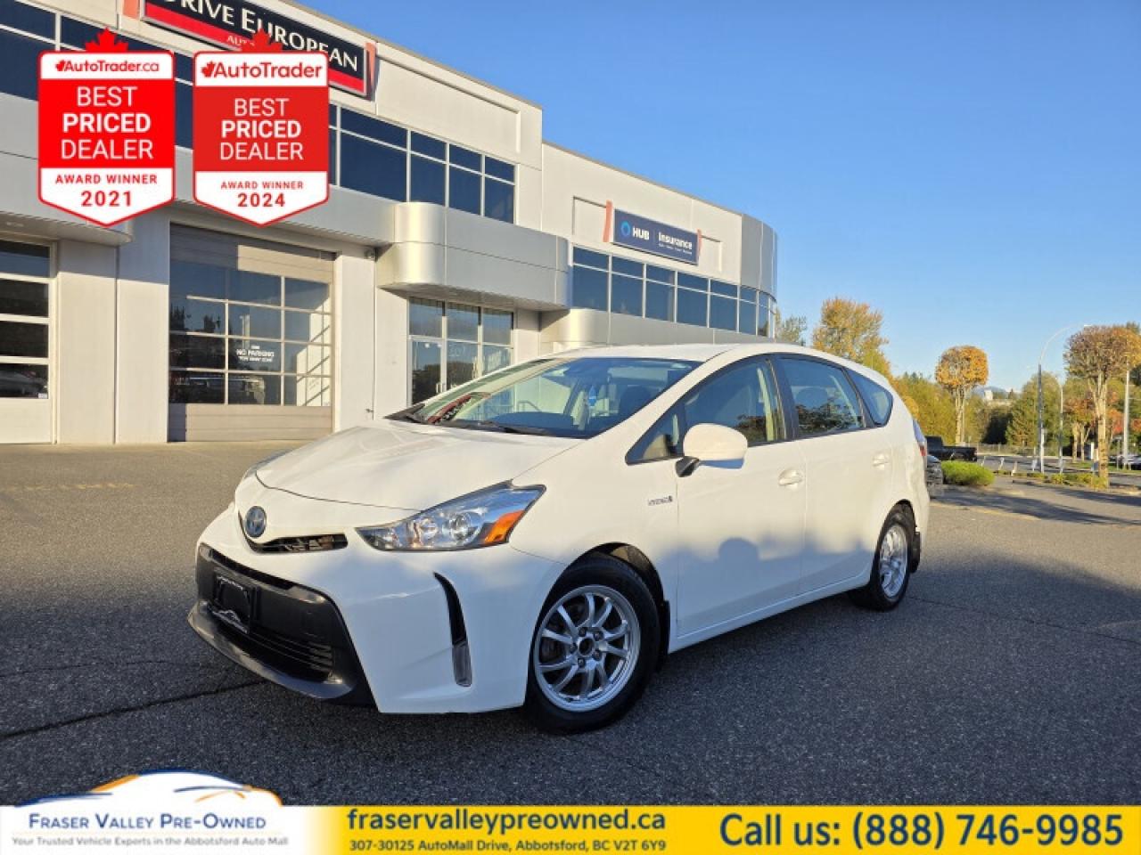 2018 Toyota Prius v Hybrid – 90,476 km – Squeaky Clean History • No Accidents • Two Keys
 
Fraser Valley Pre-Owned is pleased to present this teacher’s-pet Prius v — the one that always shows up early, sips fuel politely, and never causes trouble. 2018 Toyota Prius v Hybrid, automatic, front-wheel drive, just 90,476 km, and a no-accident, very clean history. Two keys, original books, and the kind of condition that says it was cared for, not just driven.
 
Roomy wagon practicality, Toyota hybrid reliability, and running costs that make your wallet smile. If you’ve been hunting for a genuinely sensible purchase that still feels nicely put together, this is it.
 
Features:
• Hybrid powertrain - exceptional fuel economy with Toyota dependability
• Automatic transmission (eCVT) - smooth, effortless everyday driving
• Touchscreen display audio - clear interface with easy controls
• Bluetooth phone/audio - hands-free calls and wireless streaming
• Rearview camera - confident backing and parking
• USB/Aux inputs - plug in and play your favorites
• Keyless entry - quick in, quick out
• Power windows & power locks - everyday convenience
• Air conditioning - cool, quiet cabin
• Steering-wheel audio controls - keep your hands where they belong
• Cruise control - relaxed highway miles
• Split-fold rear seats - wagon versatility and big-cargo friendliness
• All-weather friendly FWD - stable, predictable, easy to drive
• Toyota Safety Sense - pre-collision system, lane departure alert, automatic high beams
 
Extras you’ll appreciate:
• Two sets of keys - always handy
• Owner’s books - nice sign of a cared-for car
 
Big cargo space, tiny fuel bills, bulletproof build — this Prius v checks every sensible box while staying pleasantly refined. Available today at FVPO, cash and full financing options available. Built for the savvy driver - save every day, smile every fill-up.
 
To apply right now for financing use this link : https://www.fraservalleypreowned.ca/abbotsford-car-loan-application-british-columbia
 
 

| Our Quality Guarantee: We maintain the highest standard of quality that is required for a Pre-Owned Dealership to operate in an Auto Mall. We provide an independent 360-degree inspection report through licensed 3rd Party mechanic shops. Thus, our customers can rest assured each vehicle will be a reliable, and responsible purchase.  |  Purchase Disclaimer: Your selected vehicle may have a differing finance and cash prices. When viewing our vehicles on third party  marketplaces, please click over to our website to verify the correct price for the vehicle. The Sale Price on third party websites will always reflect the Finance Price of our vehicles. If you are making a Cash Purchase, please refer to our website for the Cash Price of the vehicle.  | All prices are subject to and do not include, a $995 Finance Fee, a $995 Document Fee, and a $150 GPS Lot Security fee.   These fees as well as taxes, are included in all listed listed payment quotes. Please speak with Dealer for full details and exact numbers.  o~o