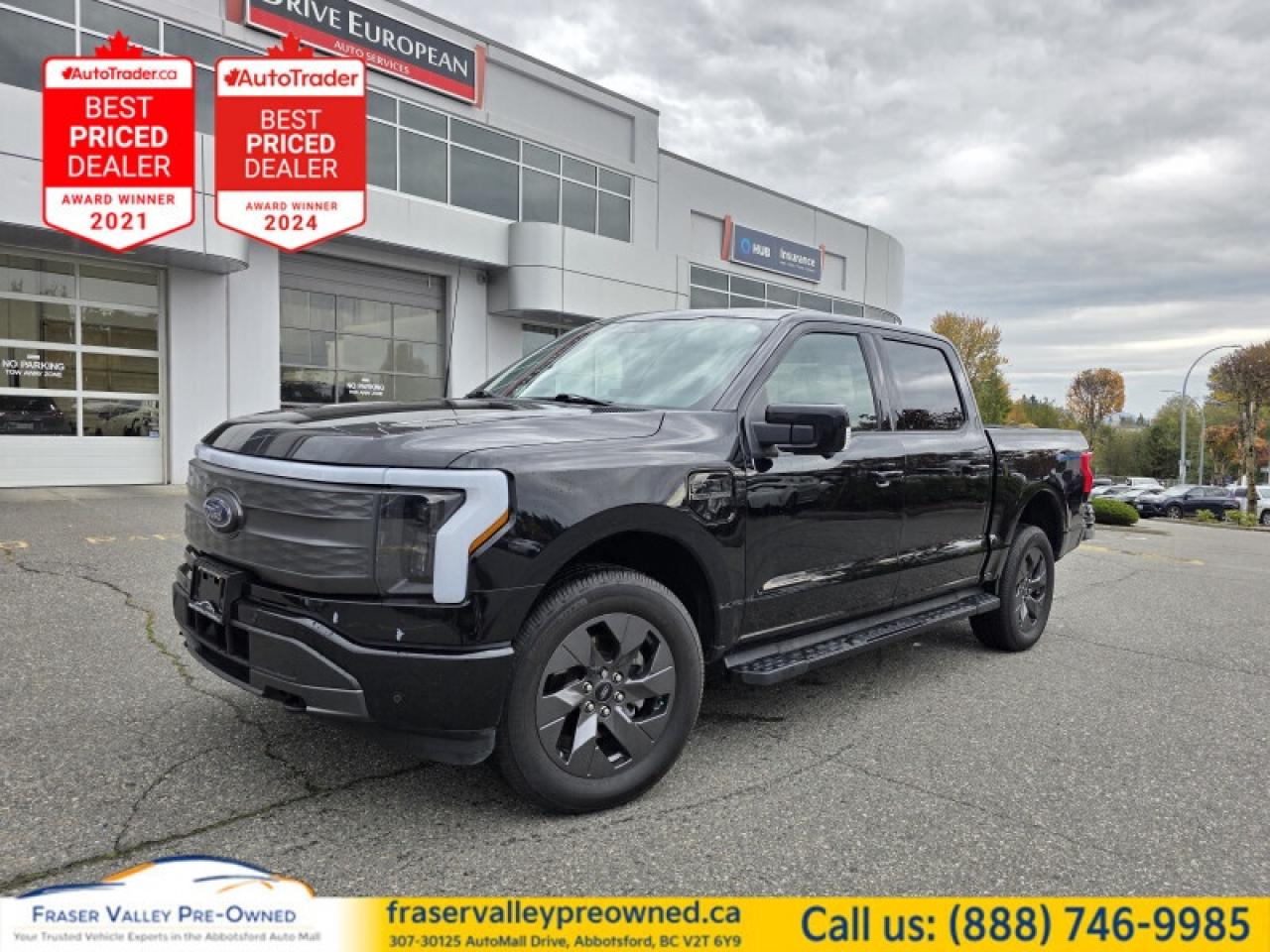 2022 Ford F-150 Lightning Lariat 4WD SuperCrew Short Box - Local • Black on Black • Exceptionally Kept
 
Fraser Valley Pre-Owned is excited to showcase this local 2022 Ford F-150 Lightning Lariat — black on black, SuperCrew short box, and clearly cared for based on the service history. Nicely spec’d, and exactly the kind of modern truck that makes daily life easier — quiet pull, premium cabin, and tech that feels a step ahead.
 
Looks tough, drives smooth, works smart. If you’ve been waiting for a loaded Lightning at a budget price to pop up — this is the one.
 
Features:
• 15.5-inch touchscreen - big, bright, and easy to use
• Built-in navigation - clean maps, quick guidance
• Wireless Apple CarPlay/Android Auto - seamless smartphone connection
• Bang & Olufsen premium audio - crisp, powerful sound
• Heated front seats - comfort in every season
• Heated steering wheel - winter morning must-have
• Power-adjustable pedals - dial in the perfect fit
• Extended running boards w/ enhanced lighting - easy in, easy out
• Ford Co-Pilot360 Active 2.0 - hands-free capability on select highways
• 360-degree camera - confidence in tight spaces
• Blind spot detection & lane keep assist - smart awareness on the move
• Automatic emergency braking w/ pedestrian detection - added peace of mind
• Accident evasion assist - helps steer around trouble
• Interior work surface - laptop lunchroom desk in seconds
• Class IV tow package - ready for the weekend haul
• Power locking tailgate - secure and convenient
• Large front trunk (Mega Power Frunk) - clean, weatherproof storage
• Proximity key & remote start - hop in and go
 
Local, black on black, and beautifully kept — this Lightning Lariat nails the blend of luxury, utility, and next-gen tech. Say goodbye to the gas bill. 
 

 To view the original window sticker for this vehicle view this http://www.windowsticker.forddirect.com/windowsticker.pdf?vin=1FTVW1ELXNWG10179. 

 
To apply right now for financing use this link : https://www.fraservalleypreowned.ca/abbotsford-car-loan-application-british-columbia
 
 

| Our Quality Guarantee: We maintain the highest standard of quality that is required for a Pre-Owned Dealership to operate in an Auto Mall. We provide an independent 360-degree inspection report through licensed 3rd Party mechanic shops. Thus, our customers can rest assured each vehicle will be a reliable, and responsible purchase.  |  Purchase Disclaimer: Your selected vehicle may have a differing finance and cash prices. When viewing our vehicles on third party  marketplaces, please click over to our website to verify the correct price for the vehicle. The Sale Price on third party websites will always reflect the Finance Price of our vehicles. If you are making a Cash Purchase, please refer to our website for the Cash Price of the vehicle.  | All prices are subject to and do not include, a $995 Finance Fee, a $995 Document Fee, and a $150 GPS Lot Security fee.   These fees as well as taxes, are included in all listed listed payment quotes. Please speak with Dealer for full details and exact numbers.  o~o