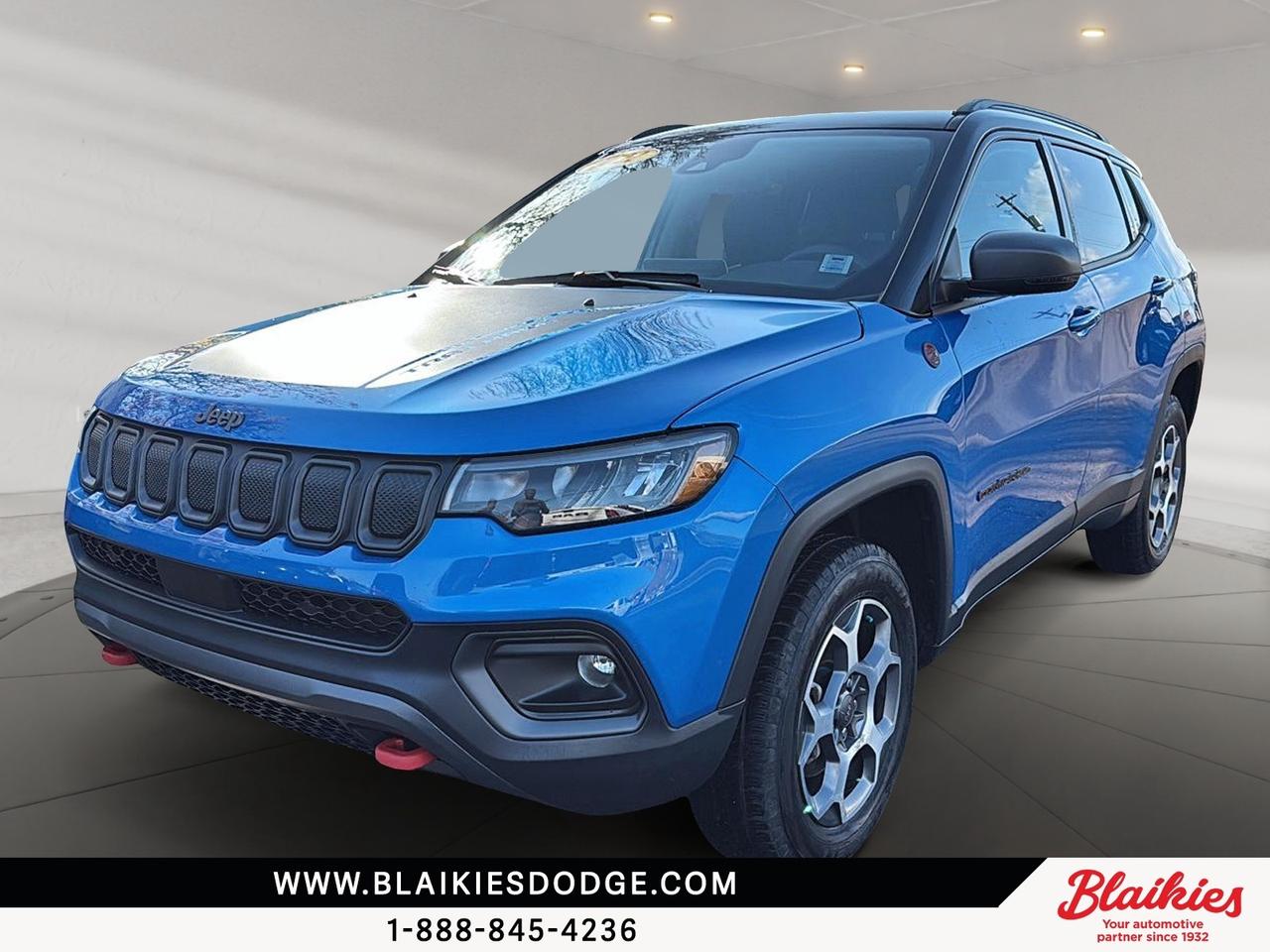 2022 Jeep Compass | Trailhawk 4x4 with Nav and Tow Package

Adventure-ready and accident-free this 2022 Jeep Compass Trailhawk has only 20,998 km. With advanced off-road features a panoramic sunroof and premium tech this compact SUV blends rugged capability with upscale comfort.

Key Features:

Trailhawk 4x4 with off-road suspension and skid plates

Uconnect 5 NAV with 10.1-inch touchscreen and GPS

Dual-pane panoramic sunroof

Heated front seats and heated steering wheel

Trailer tow group with Class III hitch and wiring

Blind spot monitoring and ParkView back-up camera

This Jeep Compass is ready for any journey blending performance with comfort and modern features. Contact Blaikies Dodge for more details or to schedule a test drive today. Enjoy the convenience of viewing a free CarFax report without submitting personal information. Visit Blaikies Dodge for more details or click to schedule a test drive!