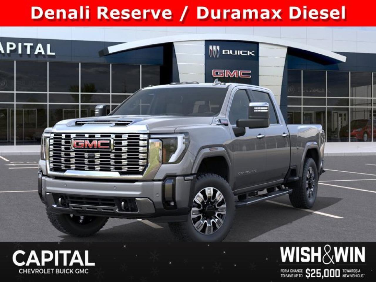 This GMC Sierra 3500HD boasts a Turbocharged Diesel V8 6.6L/ engine powering this Automatic transmission. TRANSMISSION, 10-SPEED AUTOMATIC, REAR AXLE, 3.42 RATIO, PREMIUM FLOOR LINERS WITH REMOVABLE CARPET INSERT, FRONT.*This GMC Sierra 3500HD Comes Equipped with These Options *HEAVY DUTY FRONT SPRING/CAMPER PACKAGE Note: If ordered for Camper usage, recommend ordering (UY2) Trailering wiring provisions, DENALI RESERVE PACKAGE includes (CWM) Technology Package and (CF5) power sunroof , LPO, CARGO TIE-DOWN RINGS, SET OF 4 (dealer-installed), LPO, BODY COLOUR WHEEL ARCH MOULDINGS (dealer-installed), HIGH IDLE SWITCH, GVWR, 12,100 LBS. (5488 KG) WITH SINGLE REAR WHEELS, ENGINE, DURAMAX 6.6L TURBO-DIESEL V8, B20-DIESEL COMPATIBLE (470 hp [350.5 kW] @ 2800 rpm, 975 lb-ft of torque [1322 Nm] @ 1600 rpm) (Includes (K05) engine block heater.), DENALI PREFERRED EQUIPMENT GROUP includes standard equipment, ALTERNATORS, DUAL, 220-AMPS PRIMARY, 170-AMPS AUXILIARY, 3 YEARS SIRIUSXM.* Visit Us Today *For a must-own GMC Sierra 3500HD come see us at Capital Chevrolet Buick GMC Inc., 13103 Lake Fraser Drive SE, Calgary, AB T2J 3H5. Just minutes away!